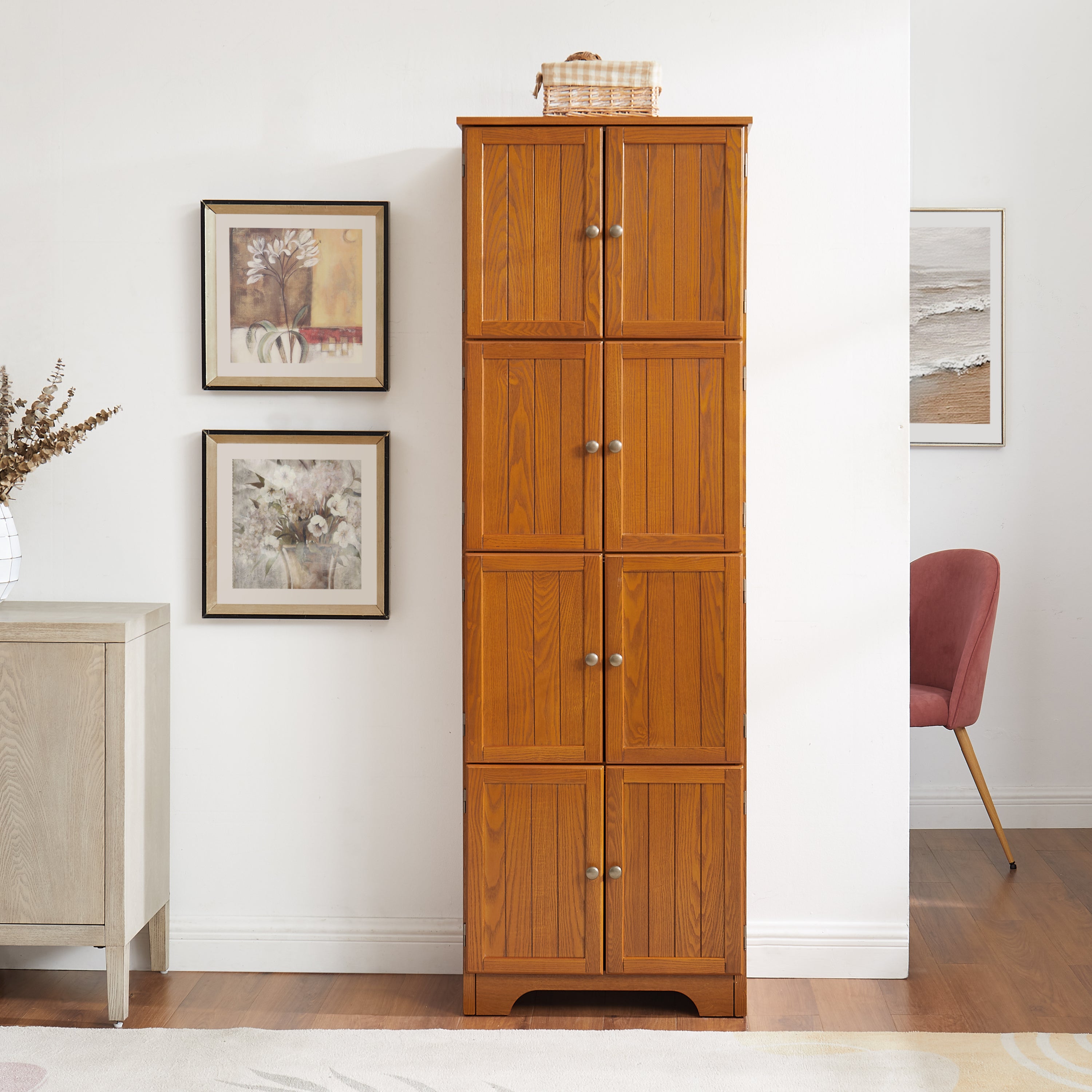 Storage Cabinet, 8 Doors, 72.4 in Tall, Oak