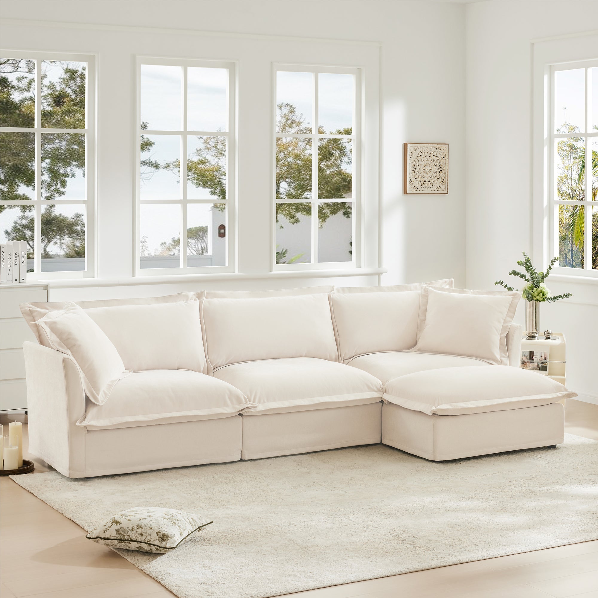 Fluffy 3-Seat Modular Sofa in Chenille Cream #OttOnly_1 #Fabric_Chenille Cream