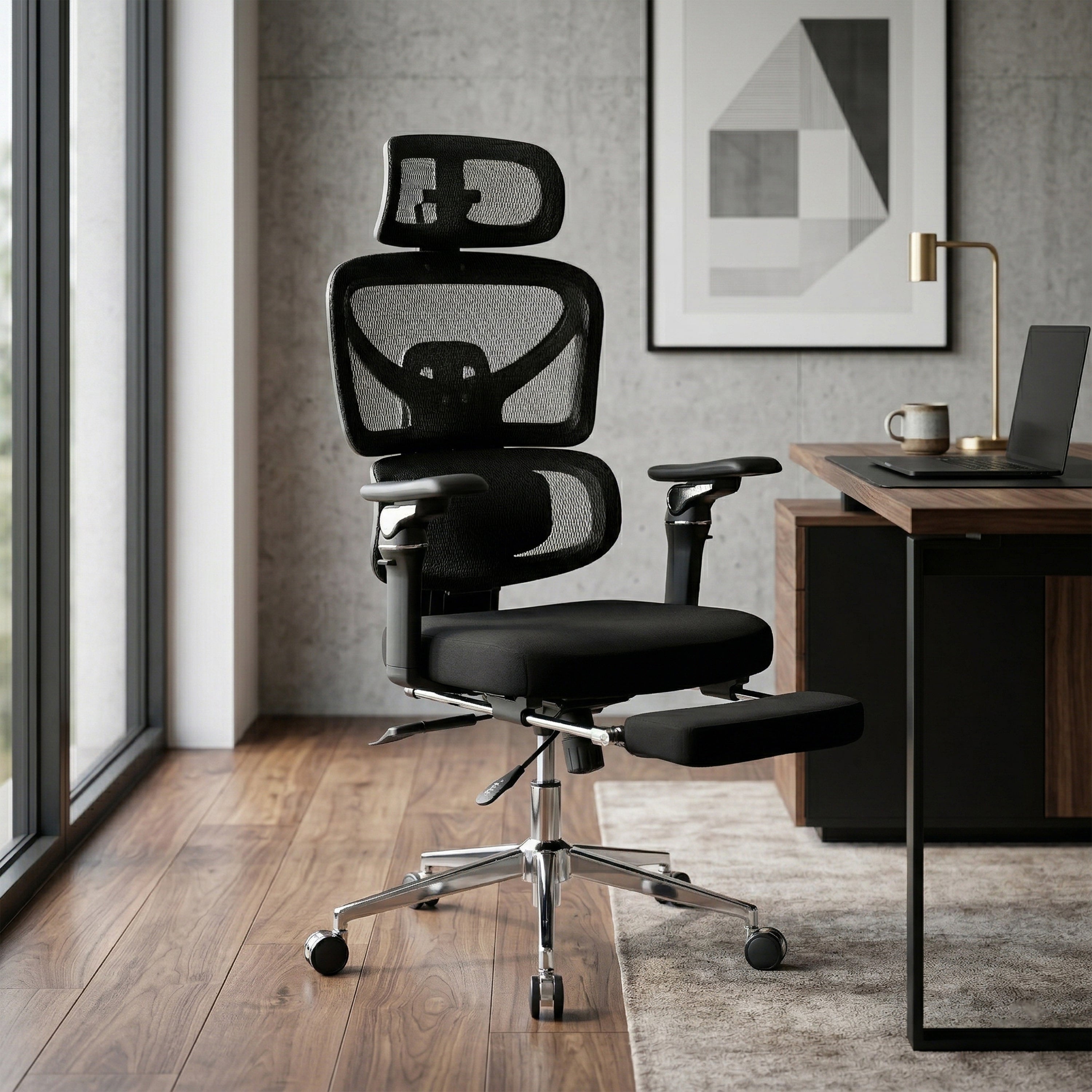 Black Mesh Office Chair, Massage, 17.9-21.8 in Seat