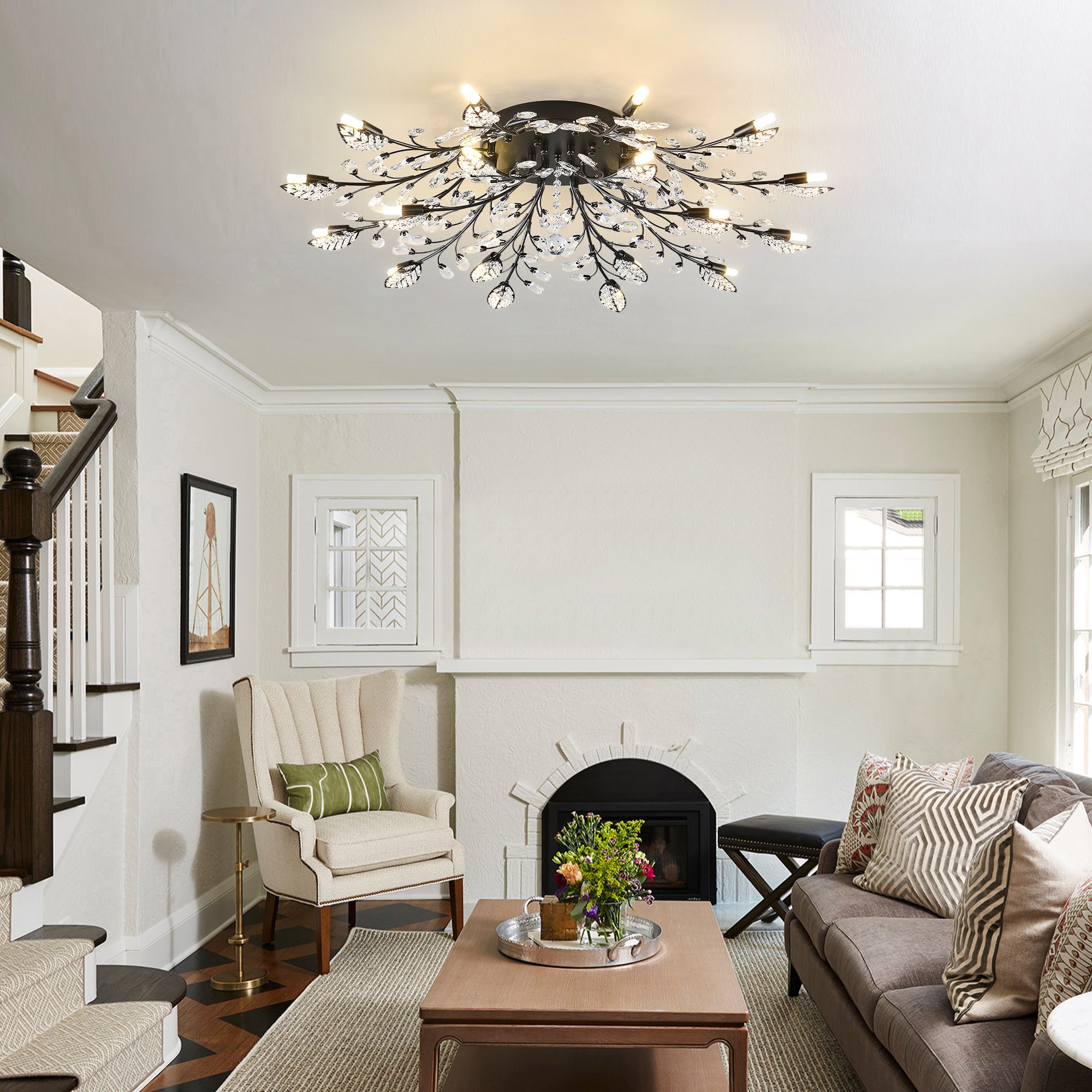 Matte Black Crystal 18-Light Chandelier