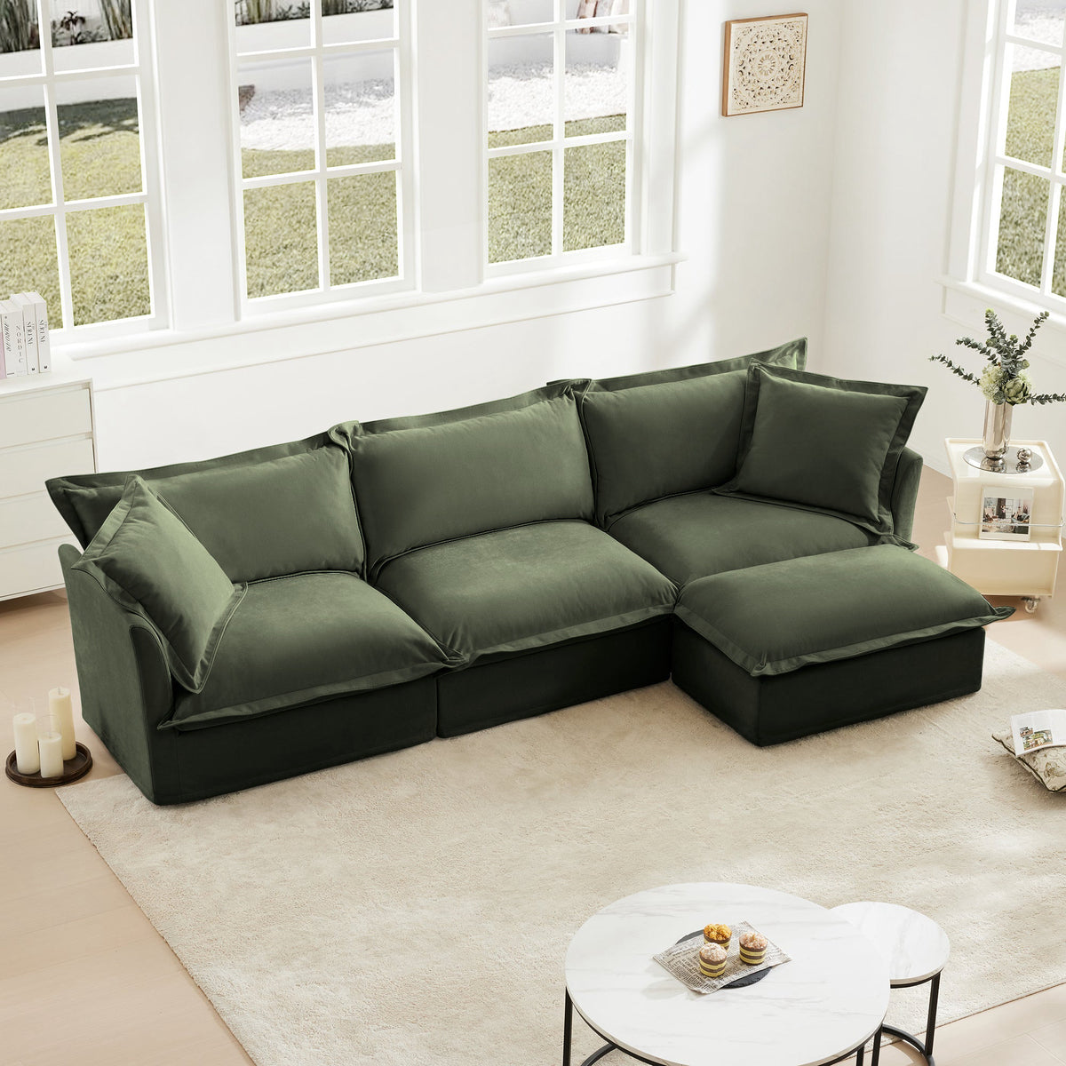 Fluffy 3-Seat Modular Sofa in Chenille Olive #OttOnly_1 #Fabric_Chenille Olive