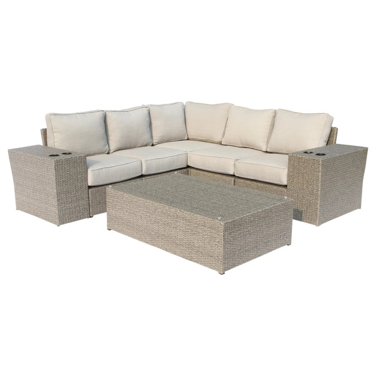 Gray Wicker Outdoor Sectional Set for 4 with Cushions
