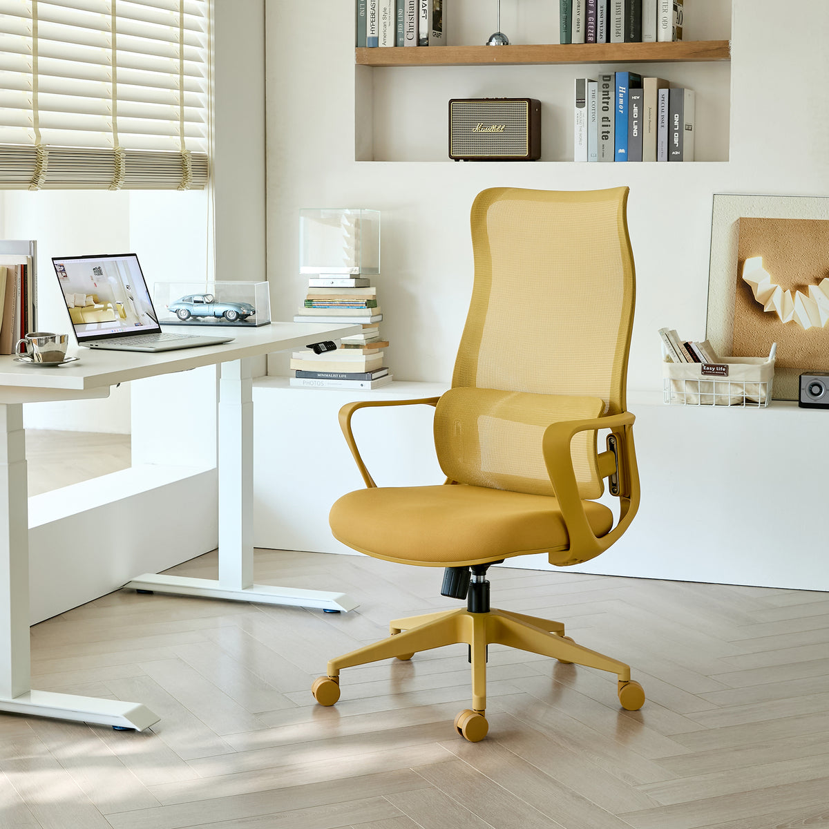 Yellow Mesh Office Chair, Height Adjustable