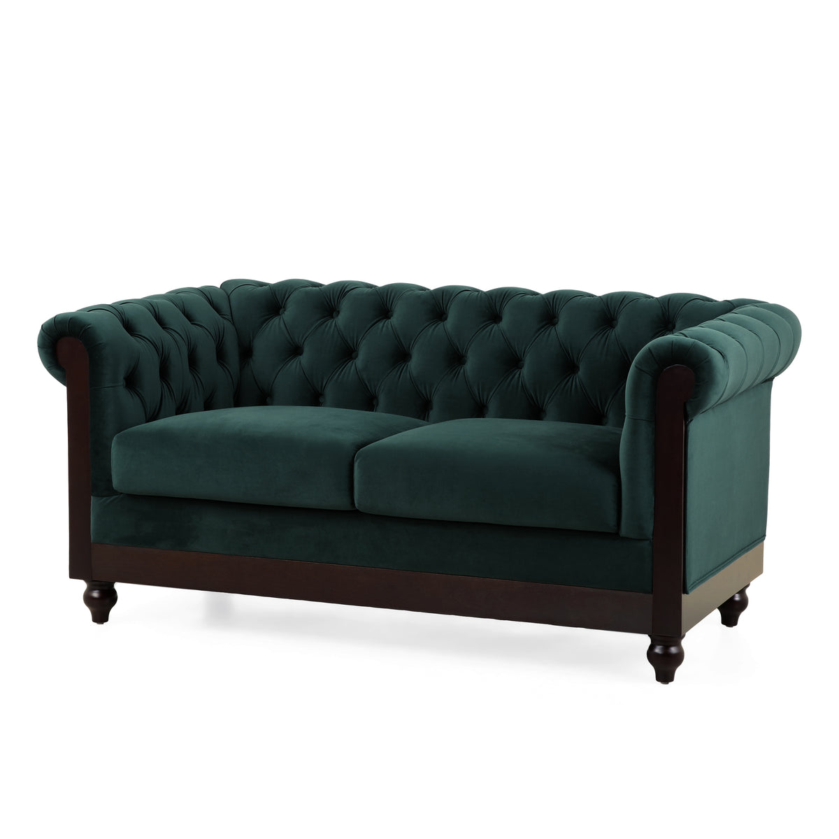 Dark Green Velvet 2-Seat Tufted Chesterfield Sofa, 59.4 in Wide