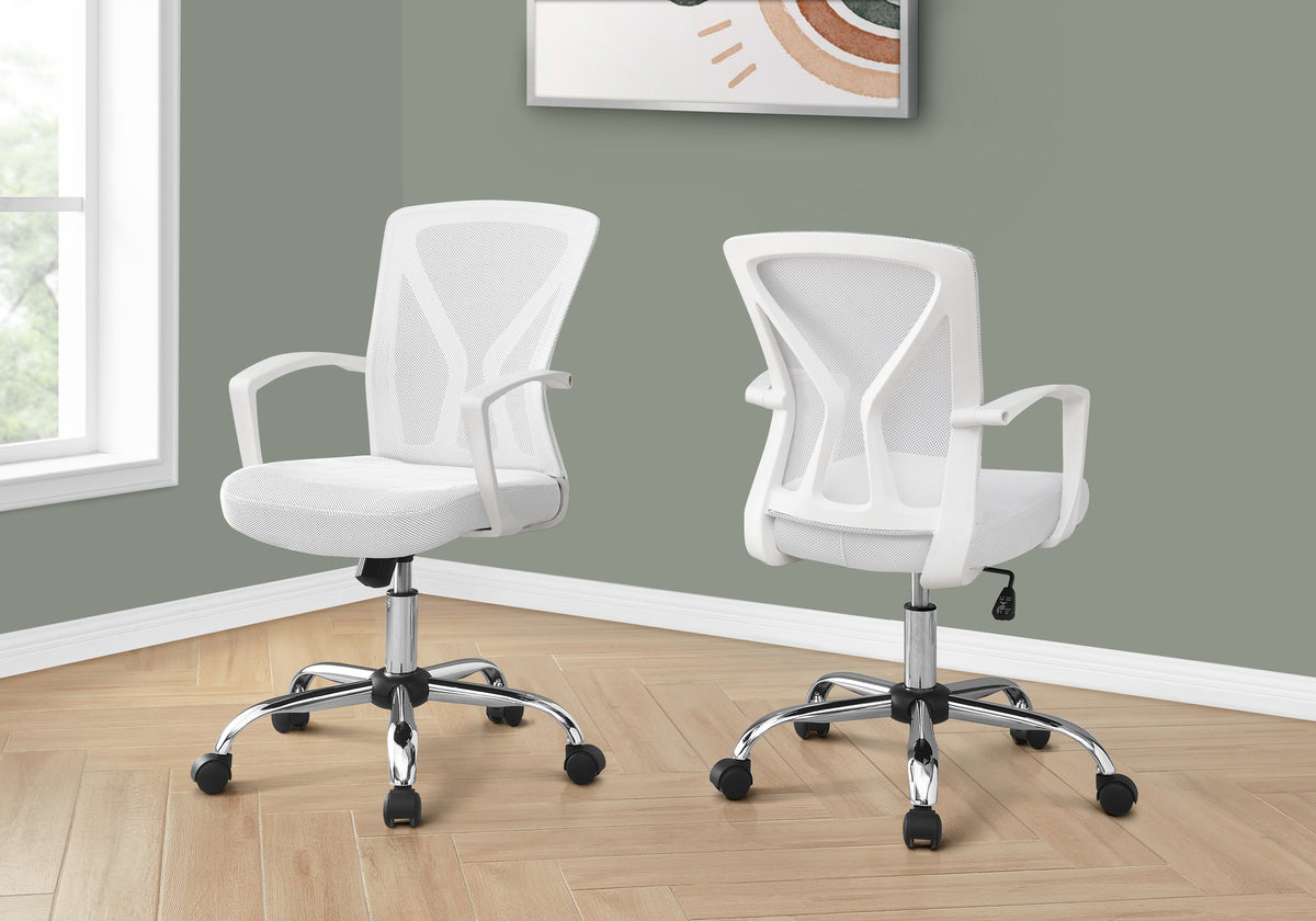 White Mesh Office Chair, Mid-Back, Swivel, Height Adjustable