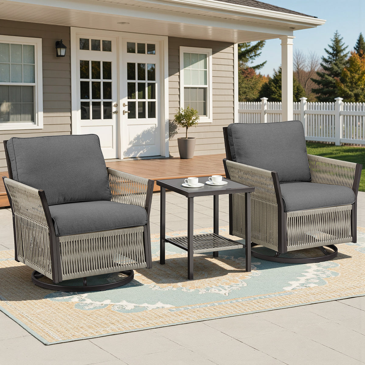 Gray Wicker 3-Piece Patio Conversation Set