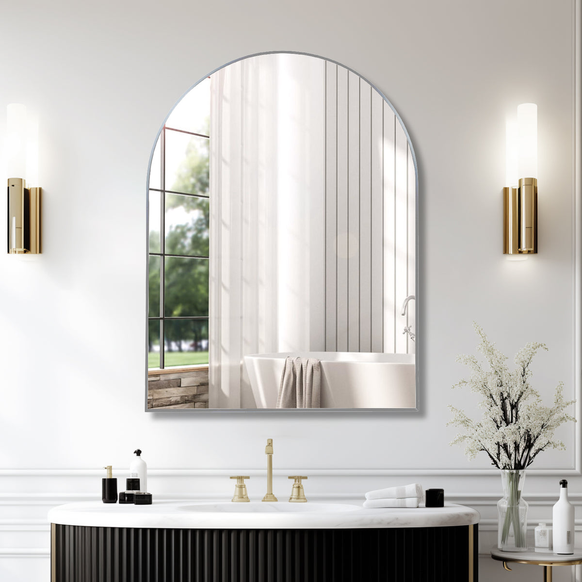 30x40 Arched Mirror, Silver Aluminum Frame