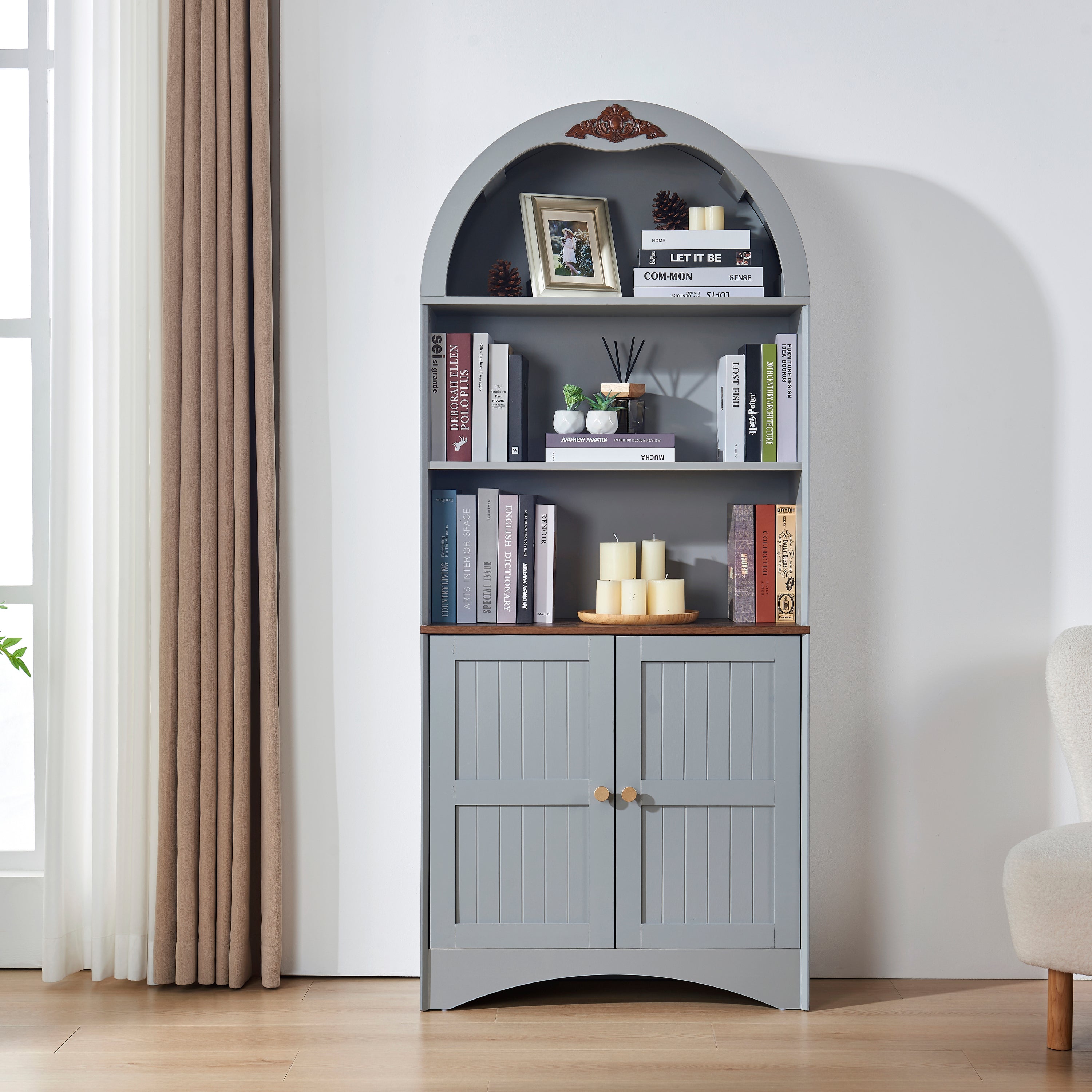 Arched Storage Cabinet, Adjustable Shelves, 70.9 in Tall, Blue Gray