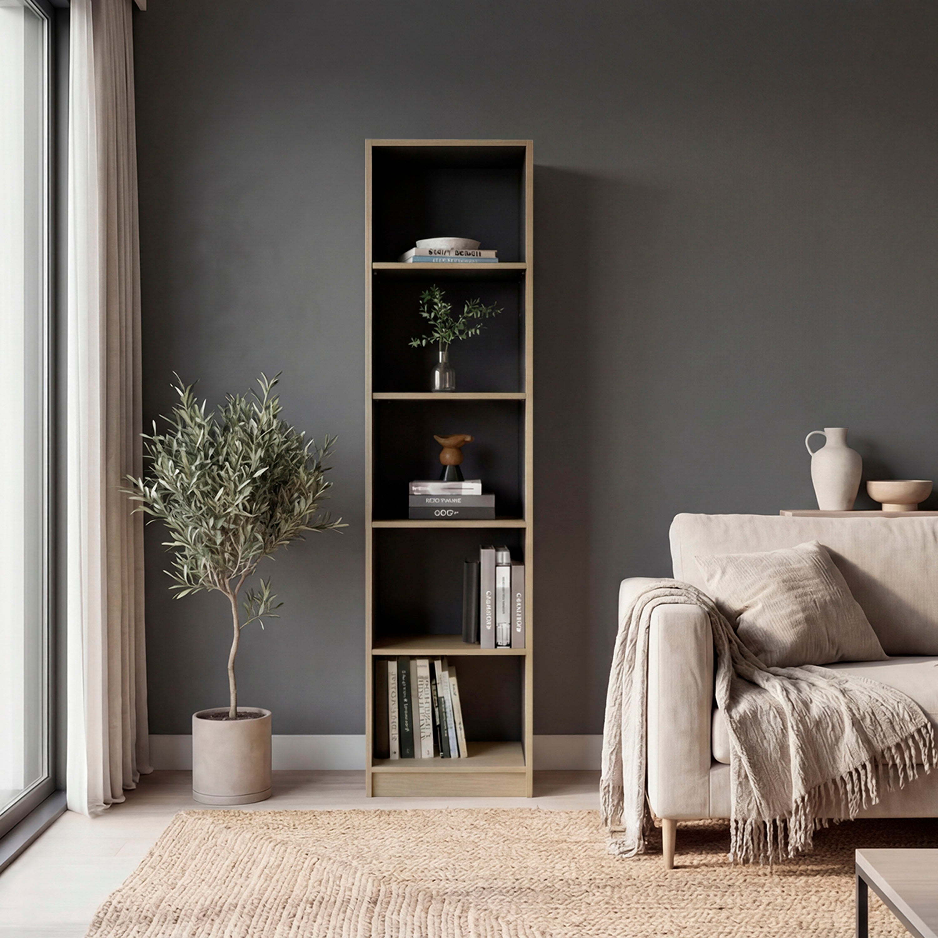 Modern Bookcase, 5 Shelves, 71.7 in Tall
