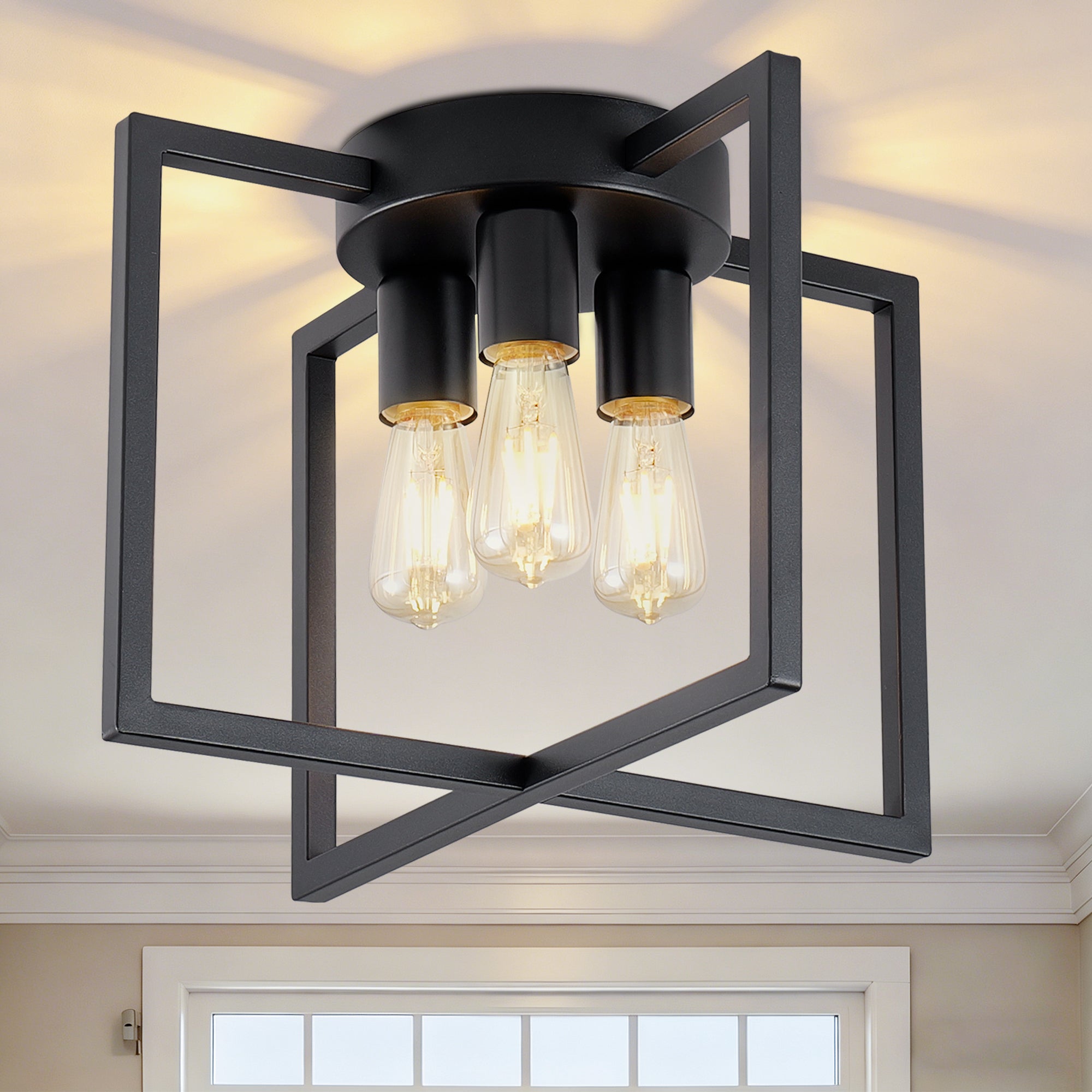 Black Farmhouse 3-Light Chandelier, 15 in