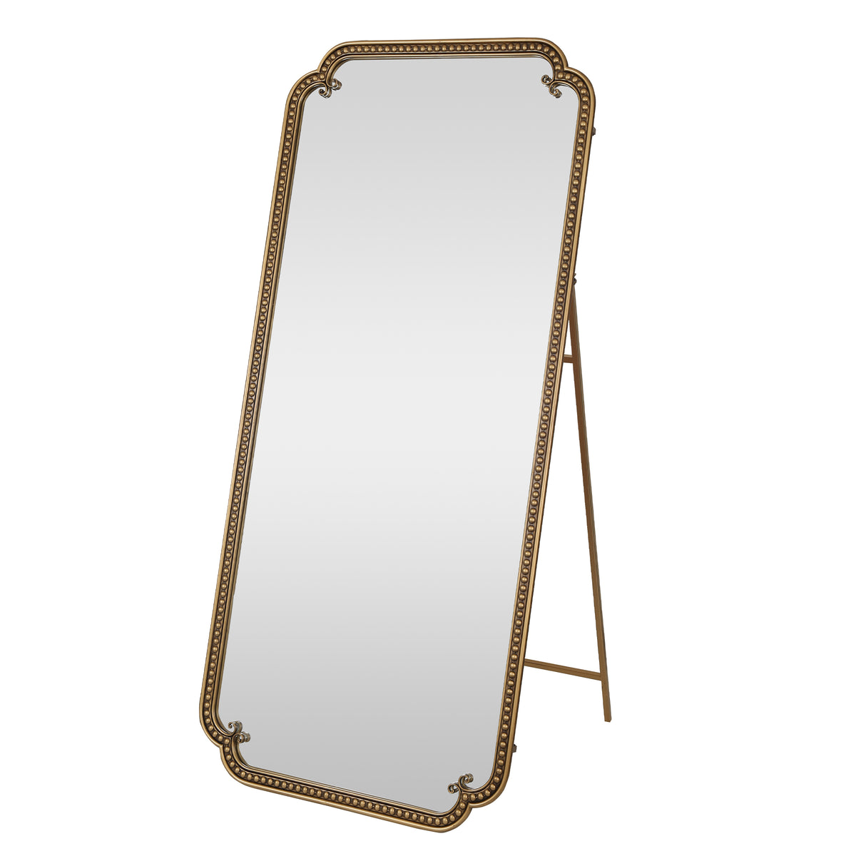 70 in Gold Rectangular Standing Mirror with Stand
