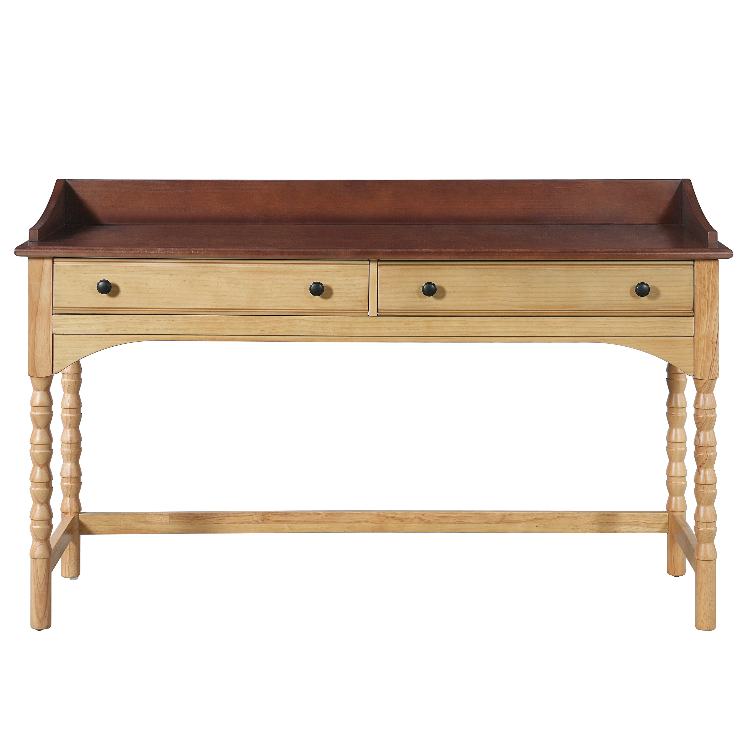 Vintage Solid Wood Writing Desk, 2 Drawers, Big and Tall, 54 in, Brown