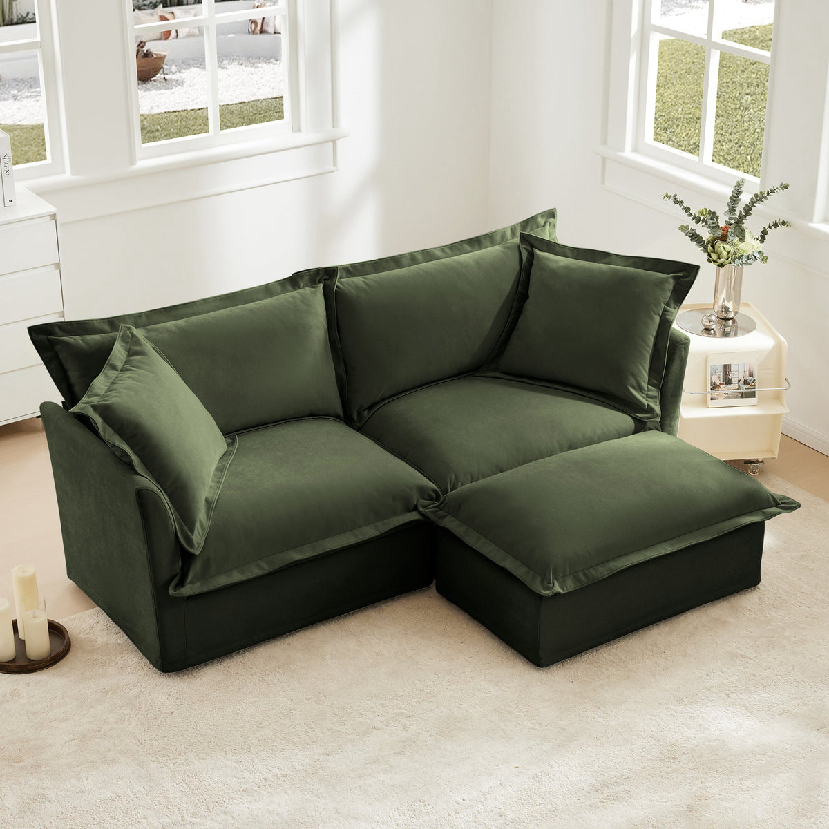 Fluffy 2-Seat Modular Sofa in Chenille Olive #OttOnly_1 #Fabric_Chenille Olive