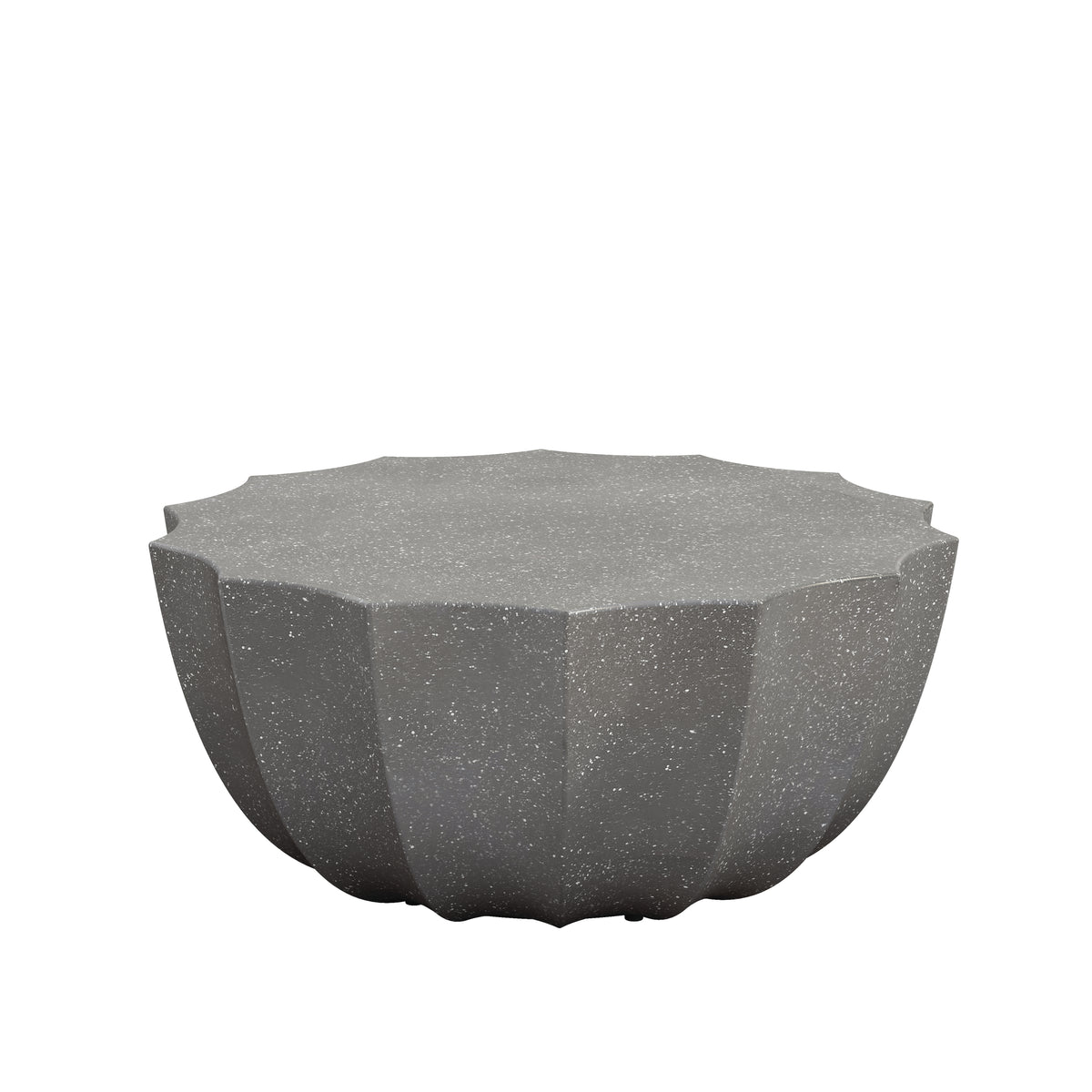 Gray Concrete-Look Scalloped Drum Coffee Table, 35.4 in