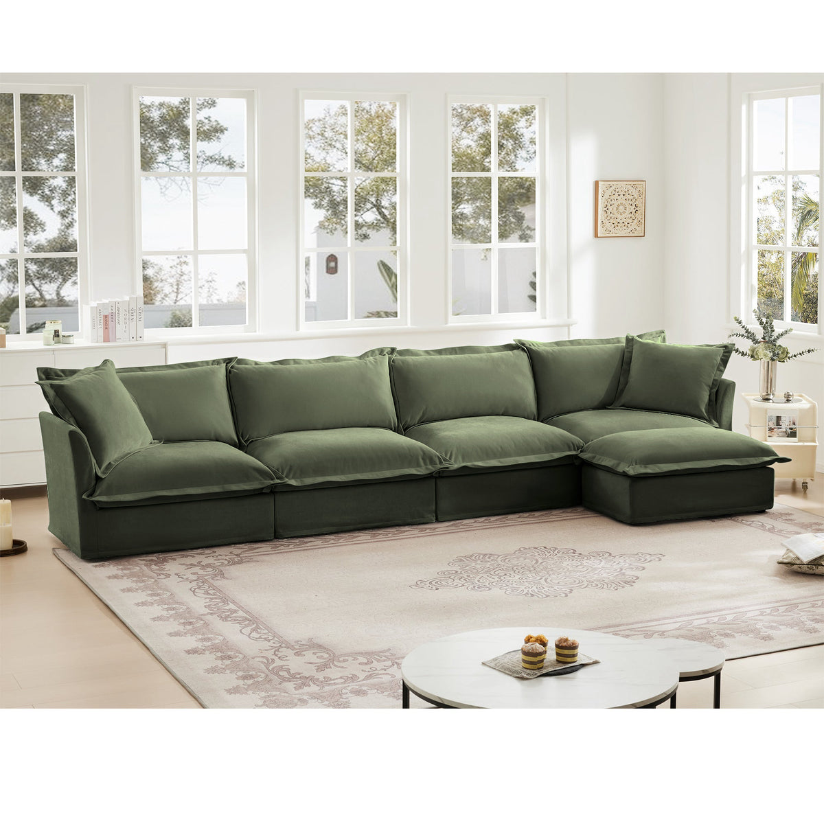 Fluffy 4-Seat Modular Sofa in Chenille Olive #OttOnly_1 #Fabric_Chenille Olive