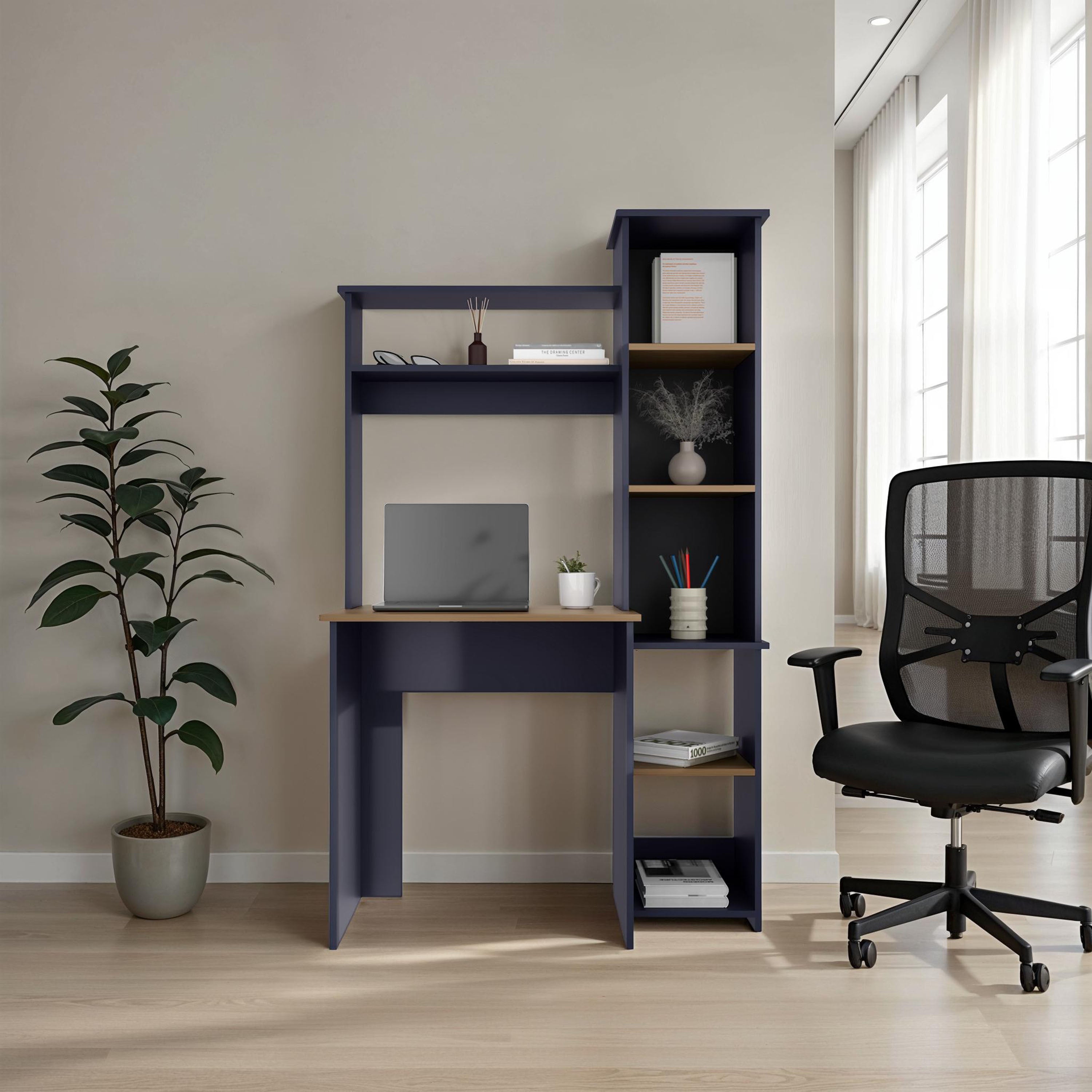 Modern Computer Desk with Hutch, 118 in, Natural