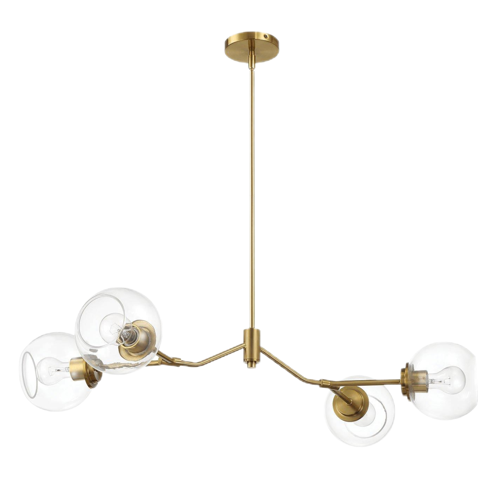 Clear and Gold Farmhouse 4-Light Chandelier, 36 in, Brass and Glass