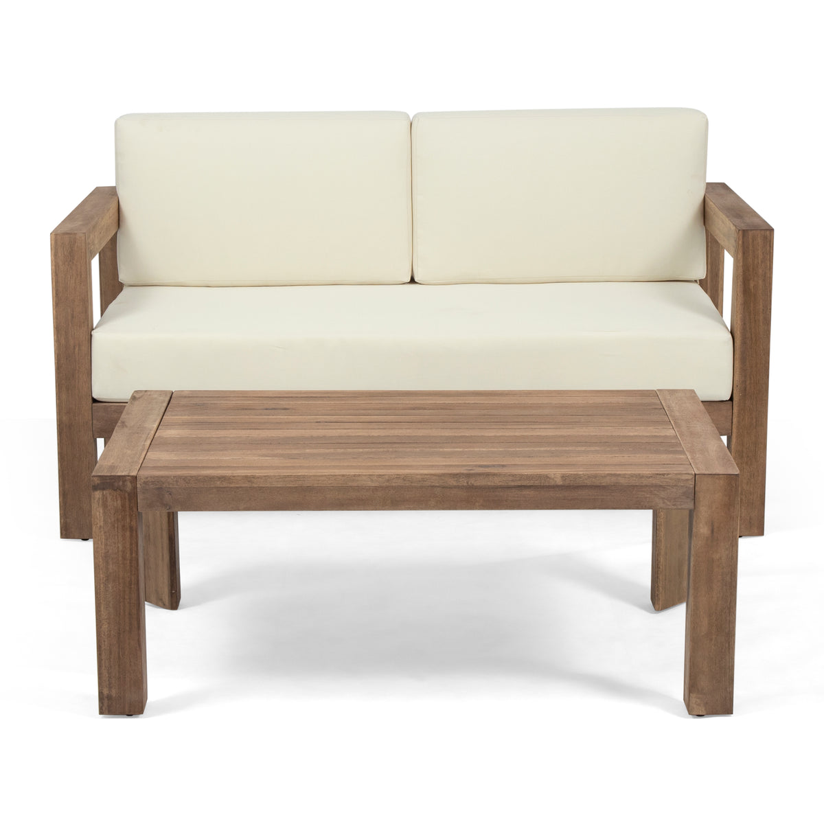 Brown Solid Wood 2-Piece Outdoor Sofa Set