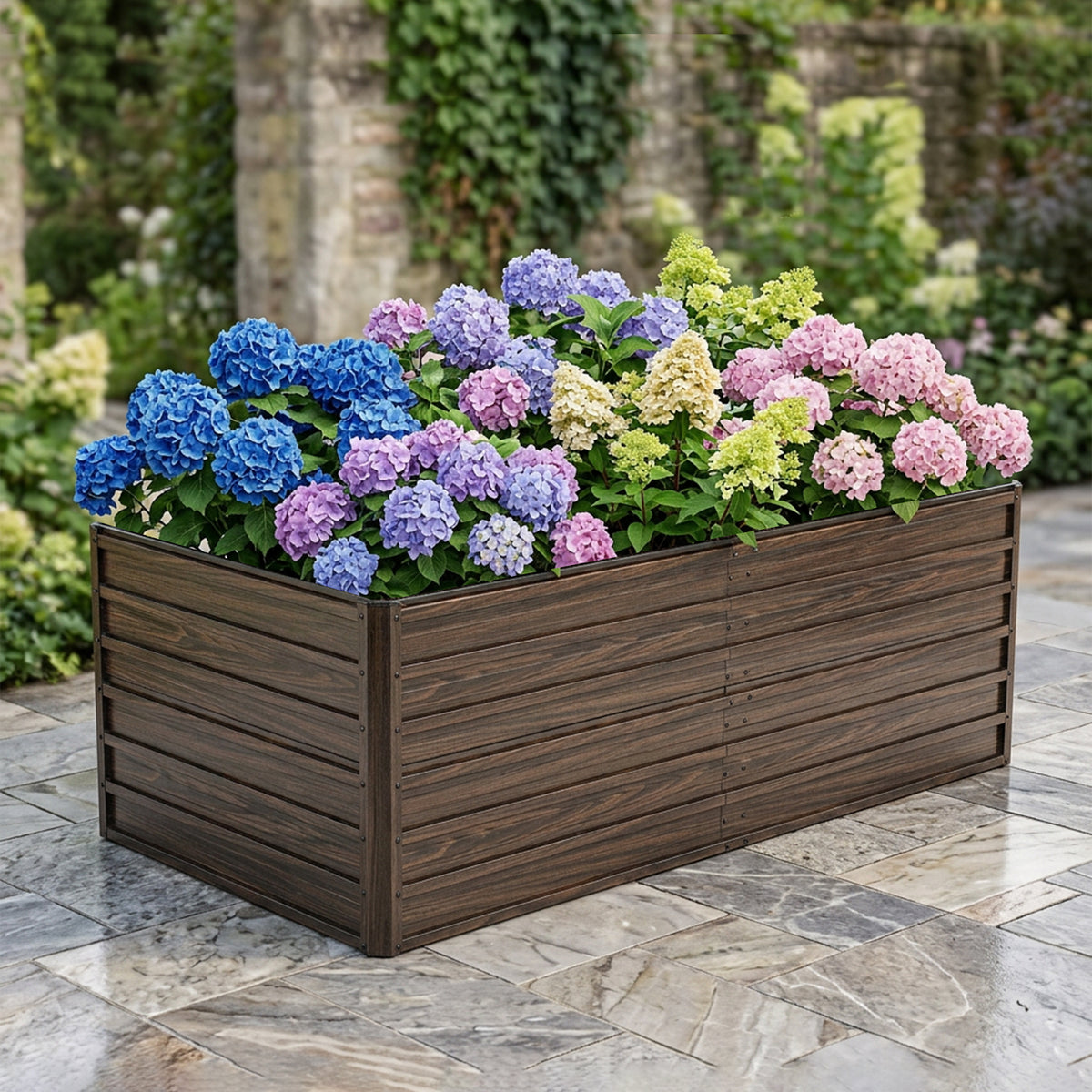 Walnut Finish Metal Raised Garden Bed