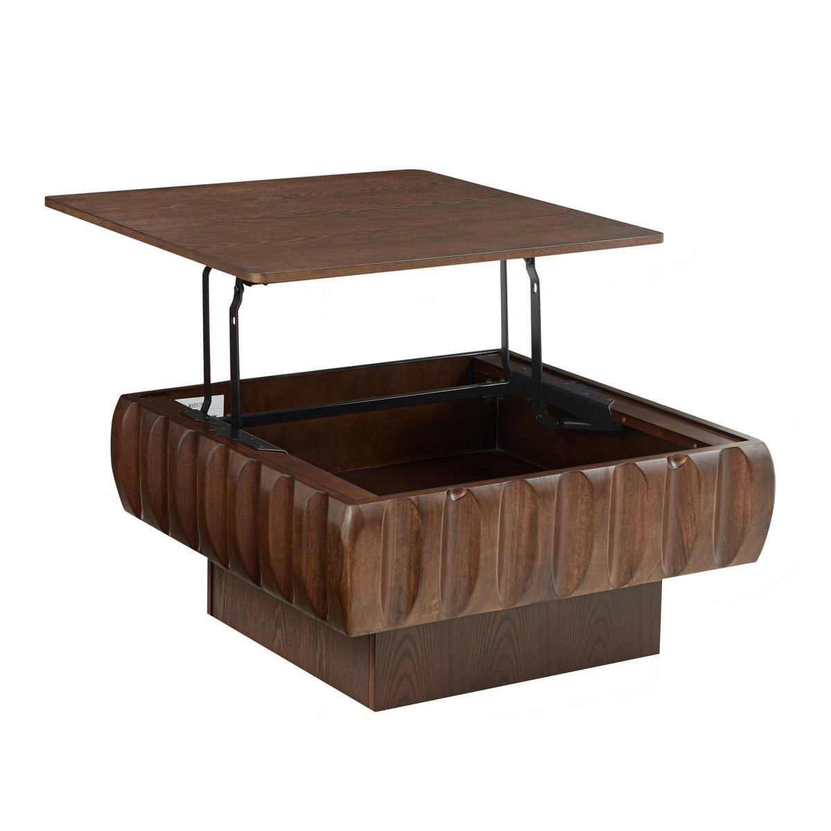 Walnut Carved Square Lift-Top Coffee Table with Storage, 31.1 in