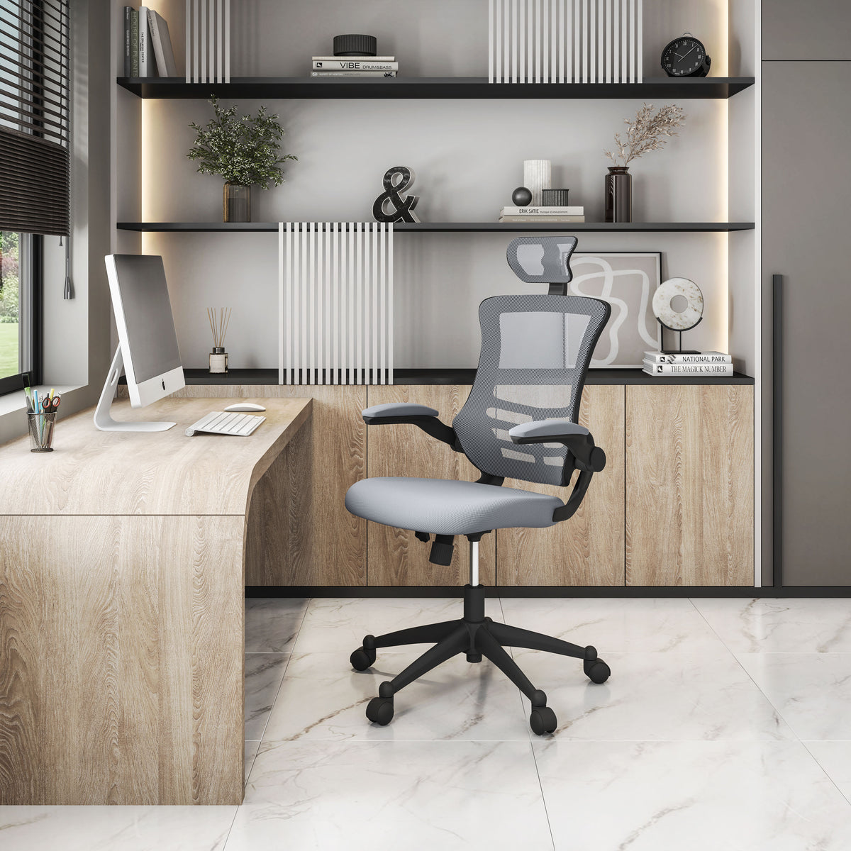 Silver Gray Mesh Office Chair, Reclining, 220 lb