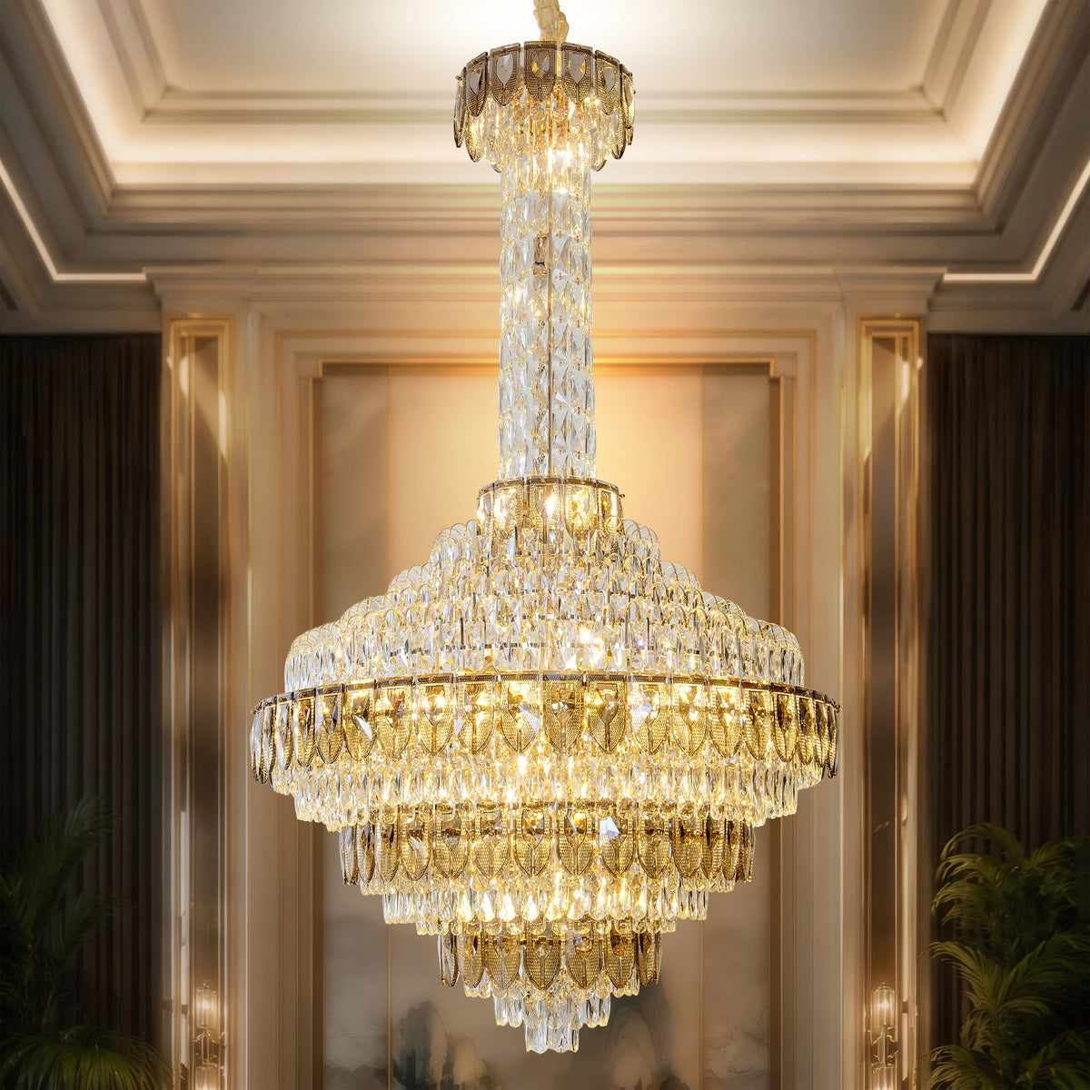 Gold Modern K9 Crystal Chandelier, 39 in, Glass