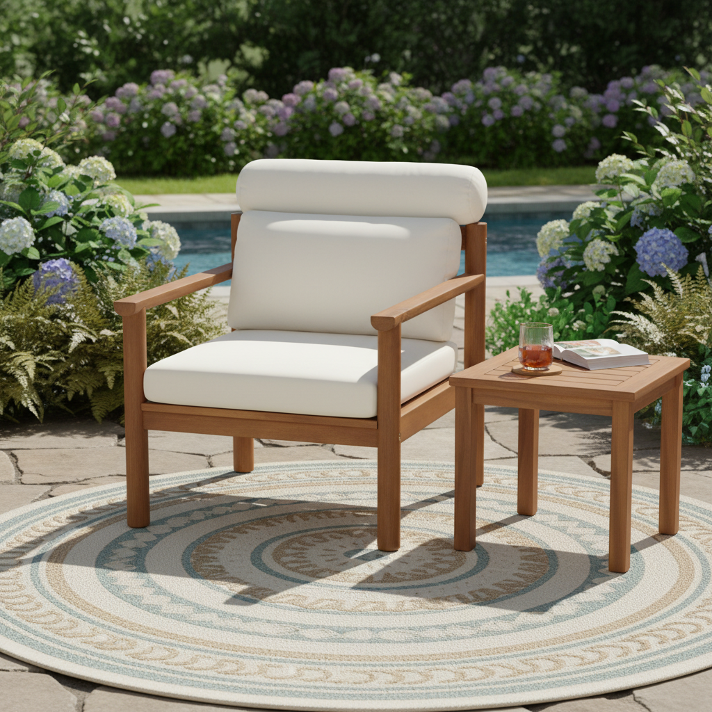 Teak Finish Solid Wood Patio Chair