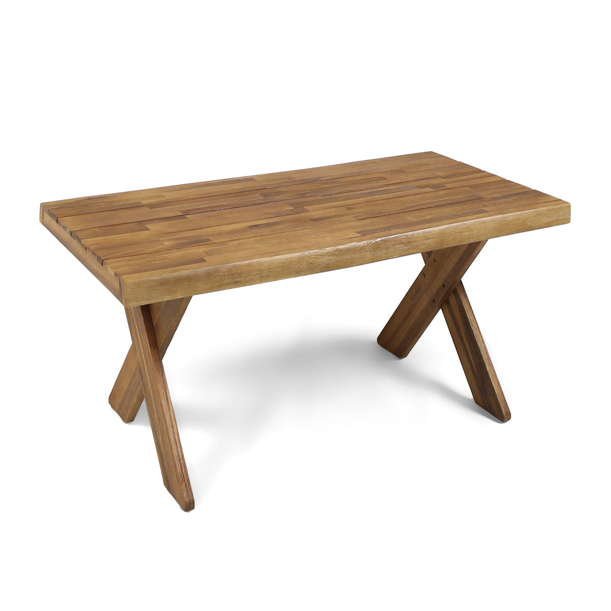 Teak Finish Solid Wood Outdoor Coffee Table, 39.3 in Wide