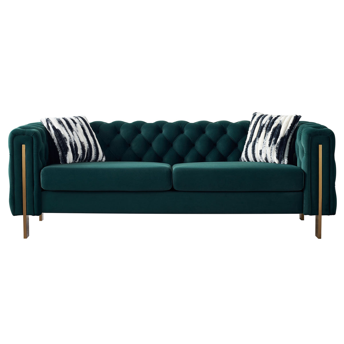 Green Velvet Tufted Chesterfield Sofa, 84.3 in Wide