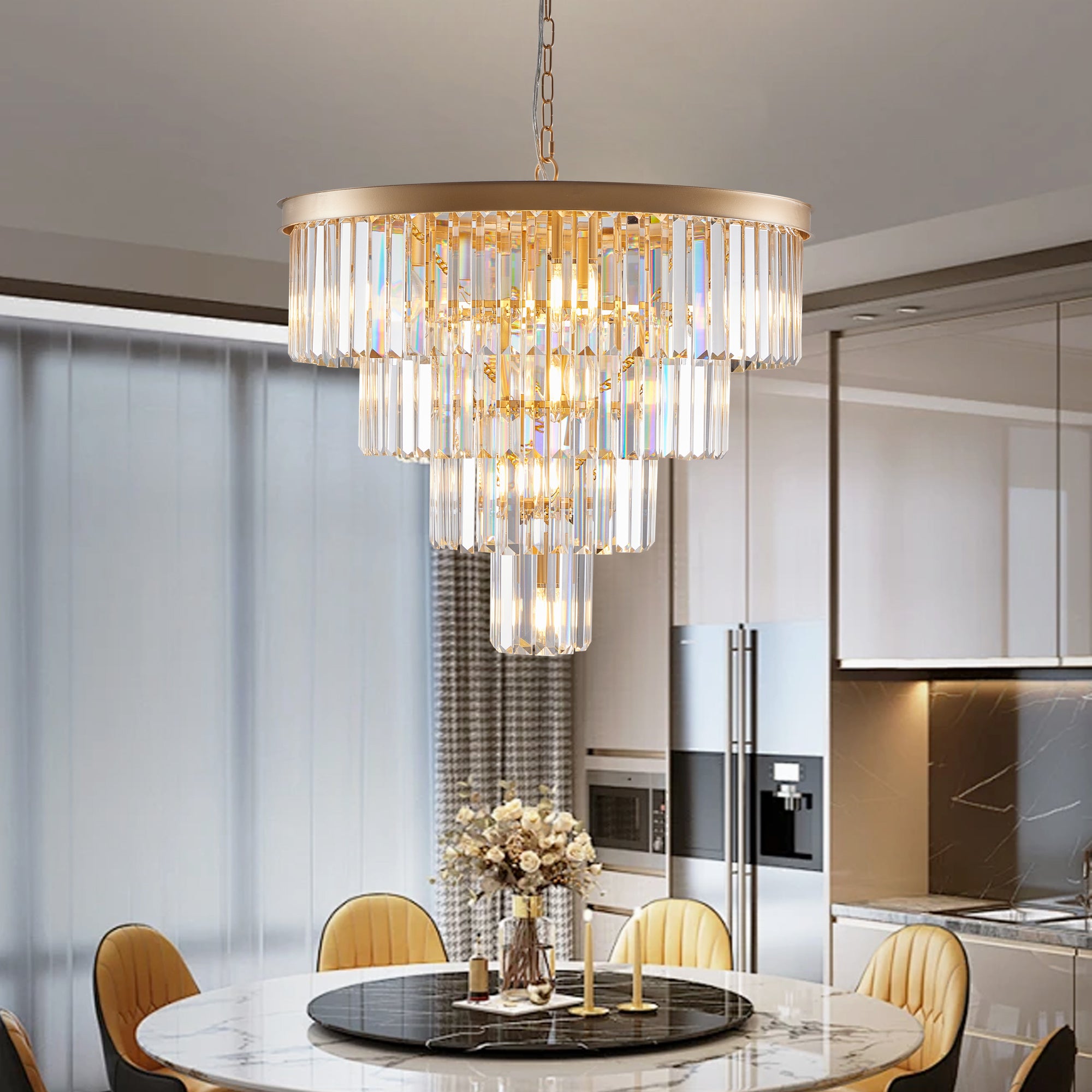 Tiered K9 Crystal 12-Light Chandelier, 24 in, K9 Crystals Shade