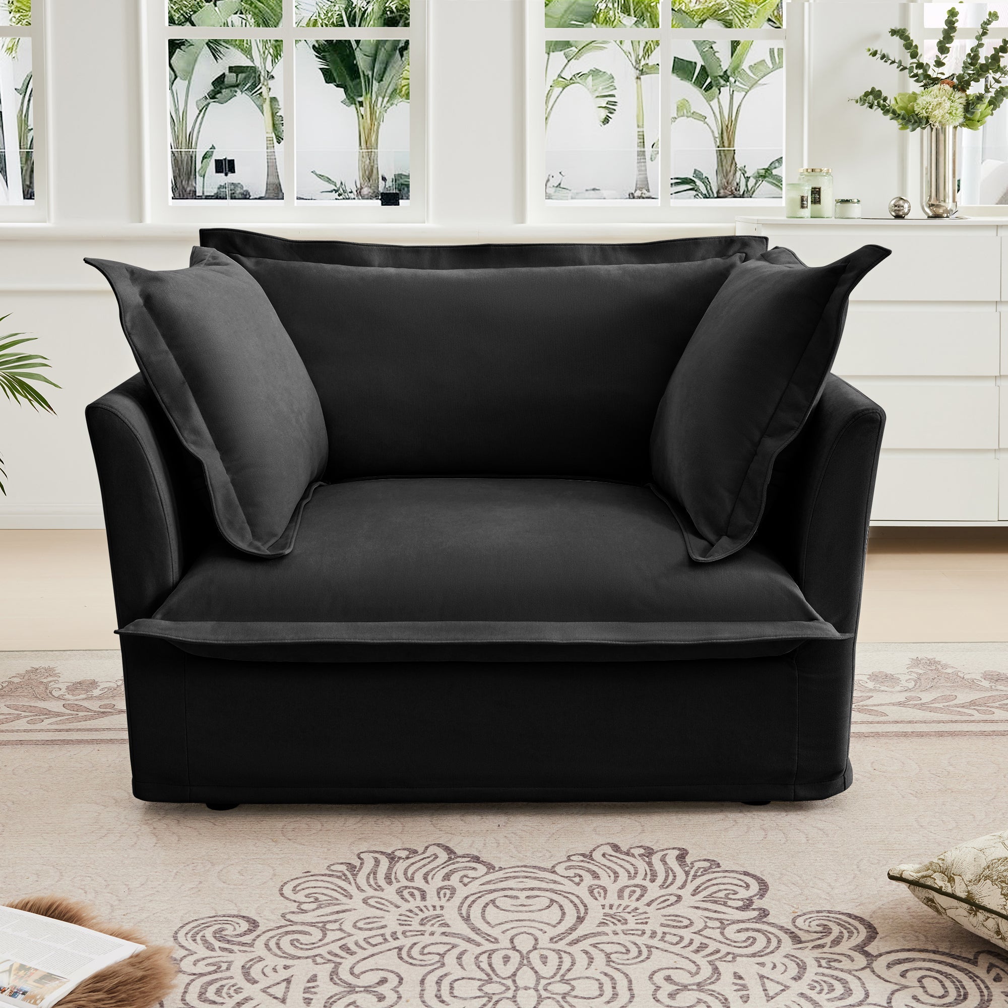 Fluffy Lounge Chair in Chenille Black #Fabric_Chenille Black