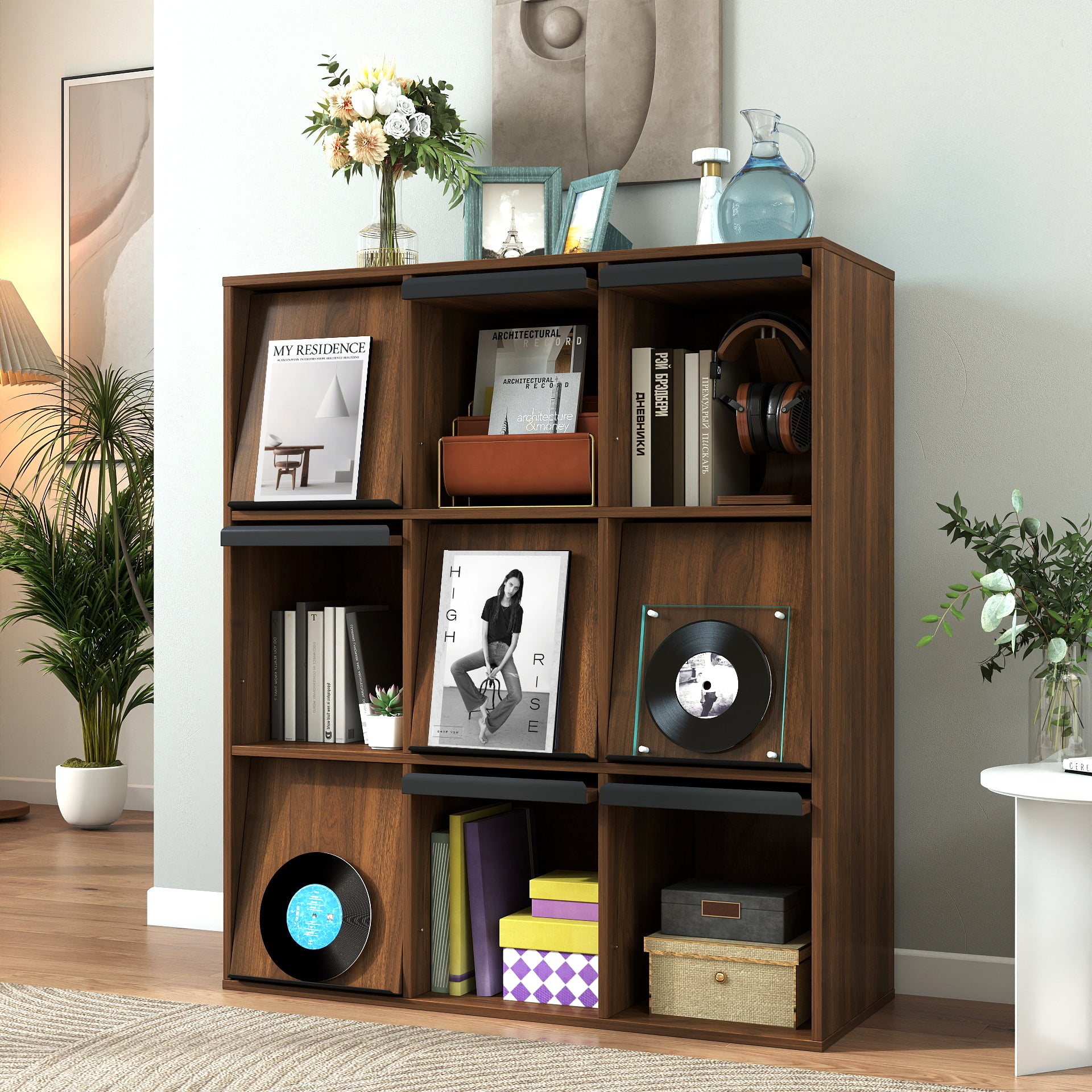 Cube Bookcase, 44.2 in Tall, Walnut