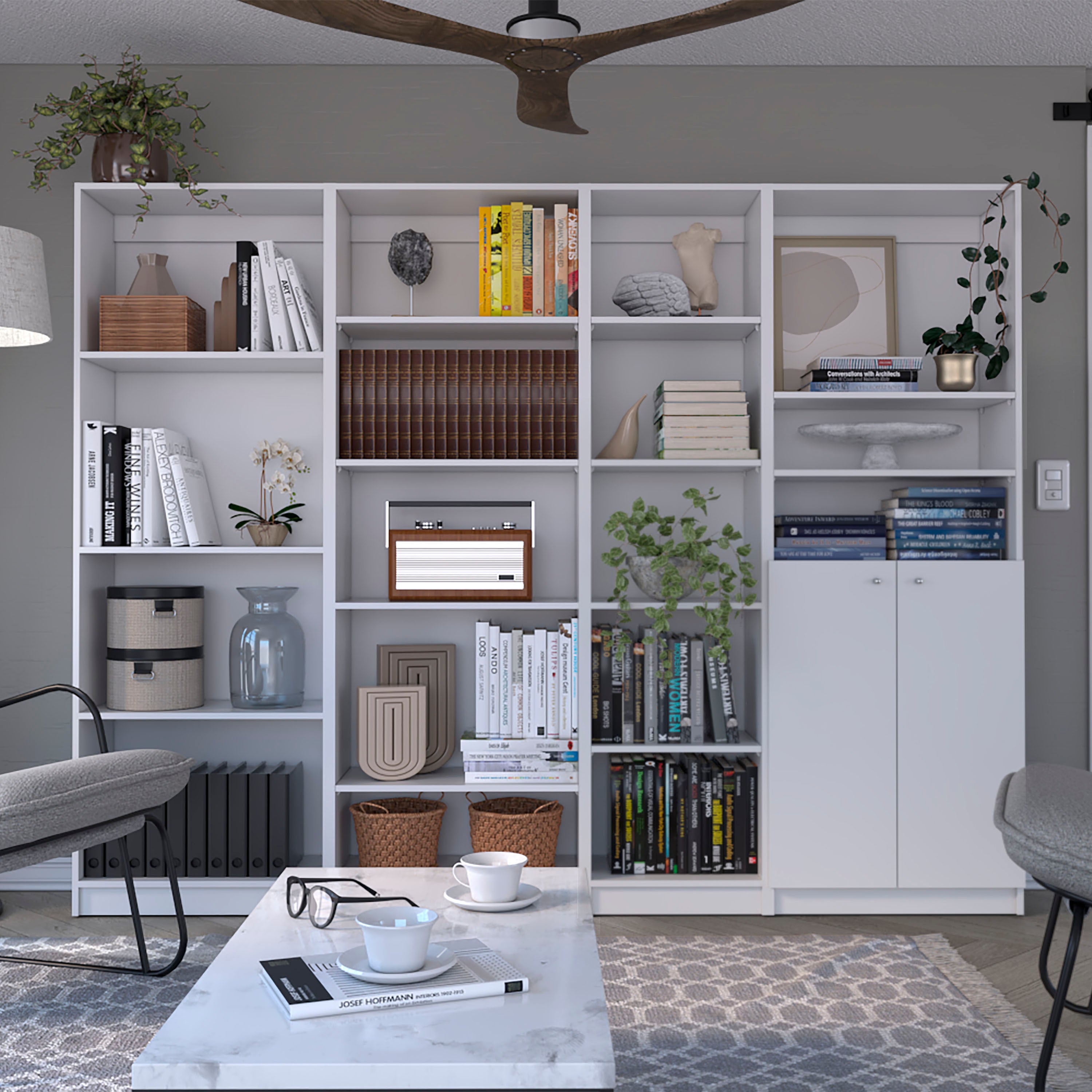 Bookcase, 17 Shelves, 91.8 in, White