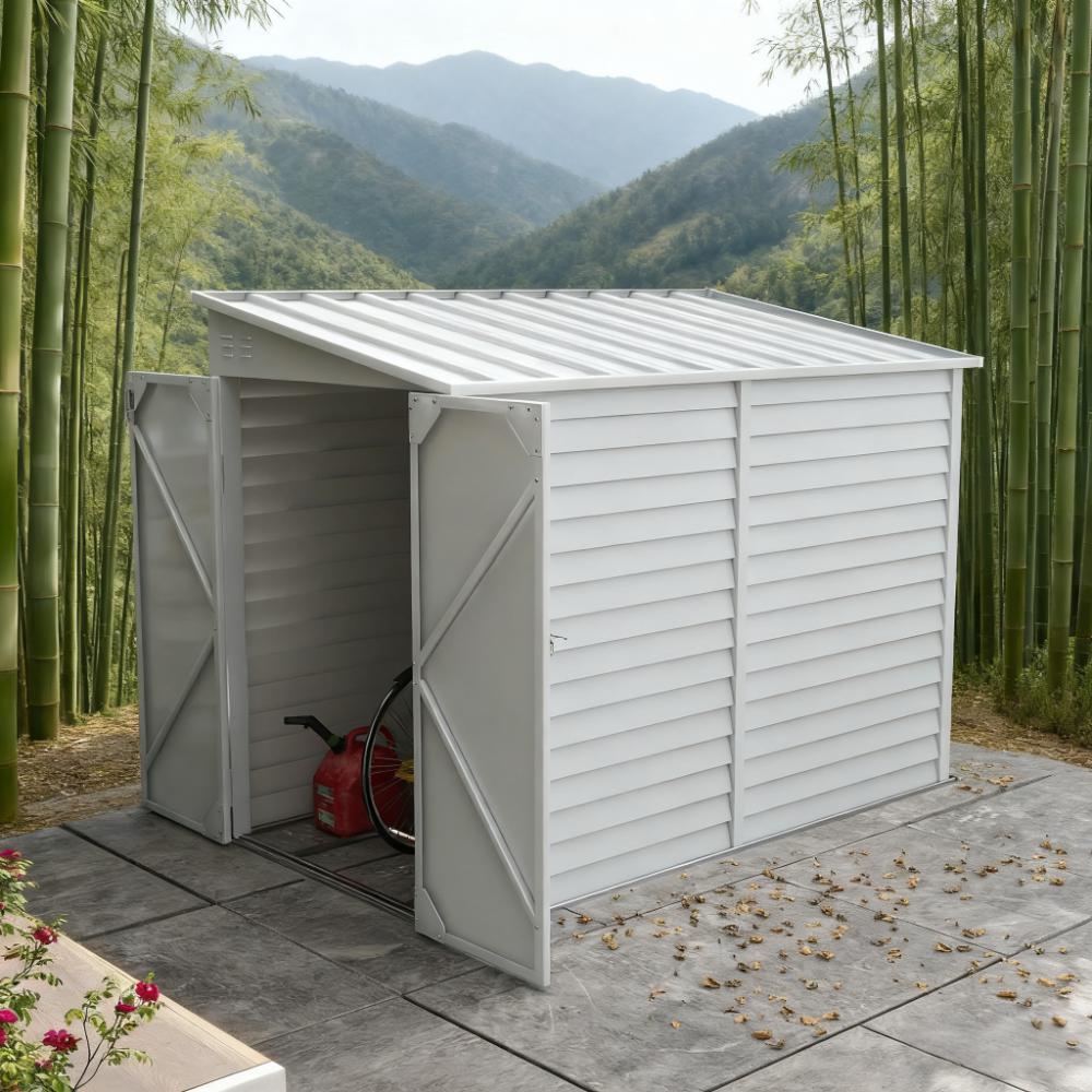 White Metal Storage Shed with Lockable Doors