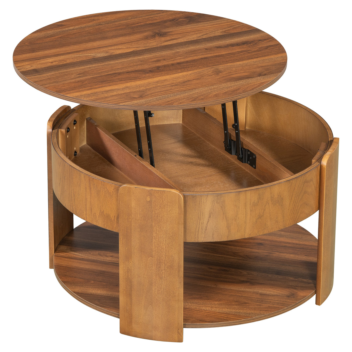 Brown Round Two-Tier Lift-Top Coffee Table with Storage, 32.5 in