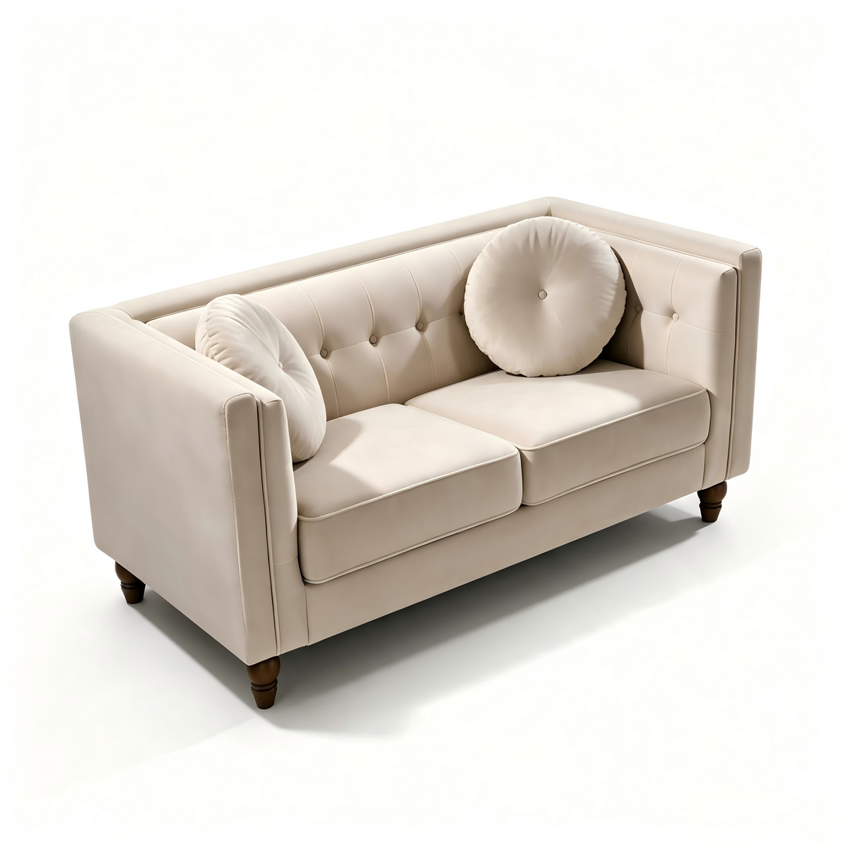 Ivory Velvet 2-Seat Tufted Chesterfield Sofa, 58.3 in Wide