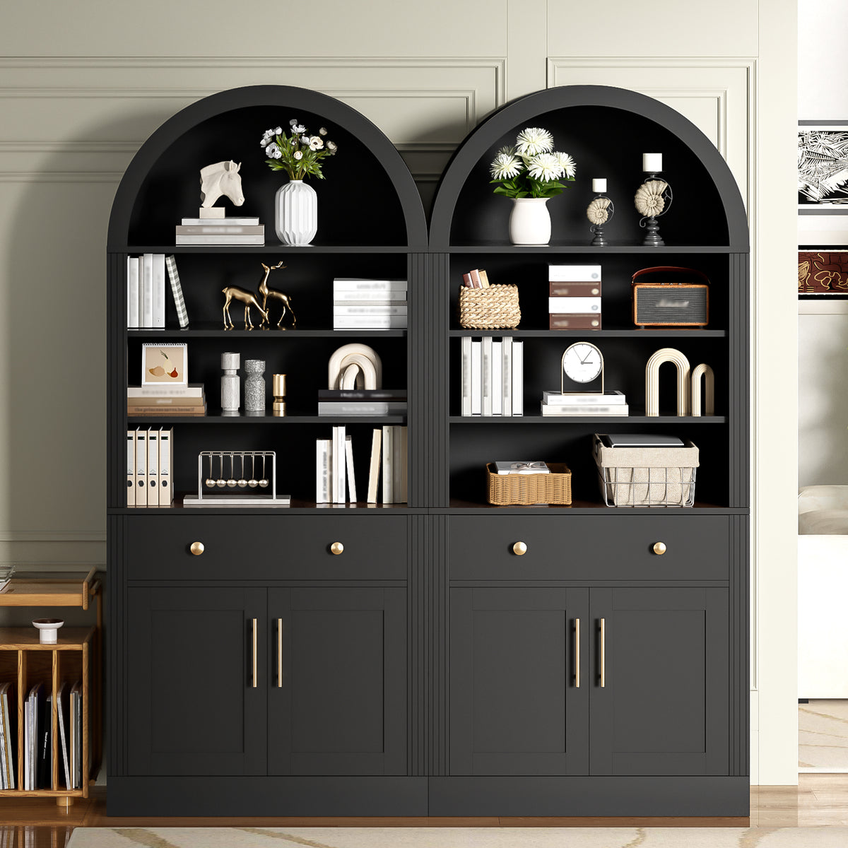 Arched Storage Cabinet, 2 Drawers, Doors, 70.9 in Tall