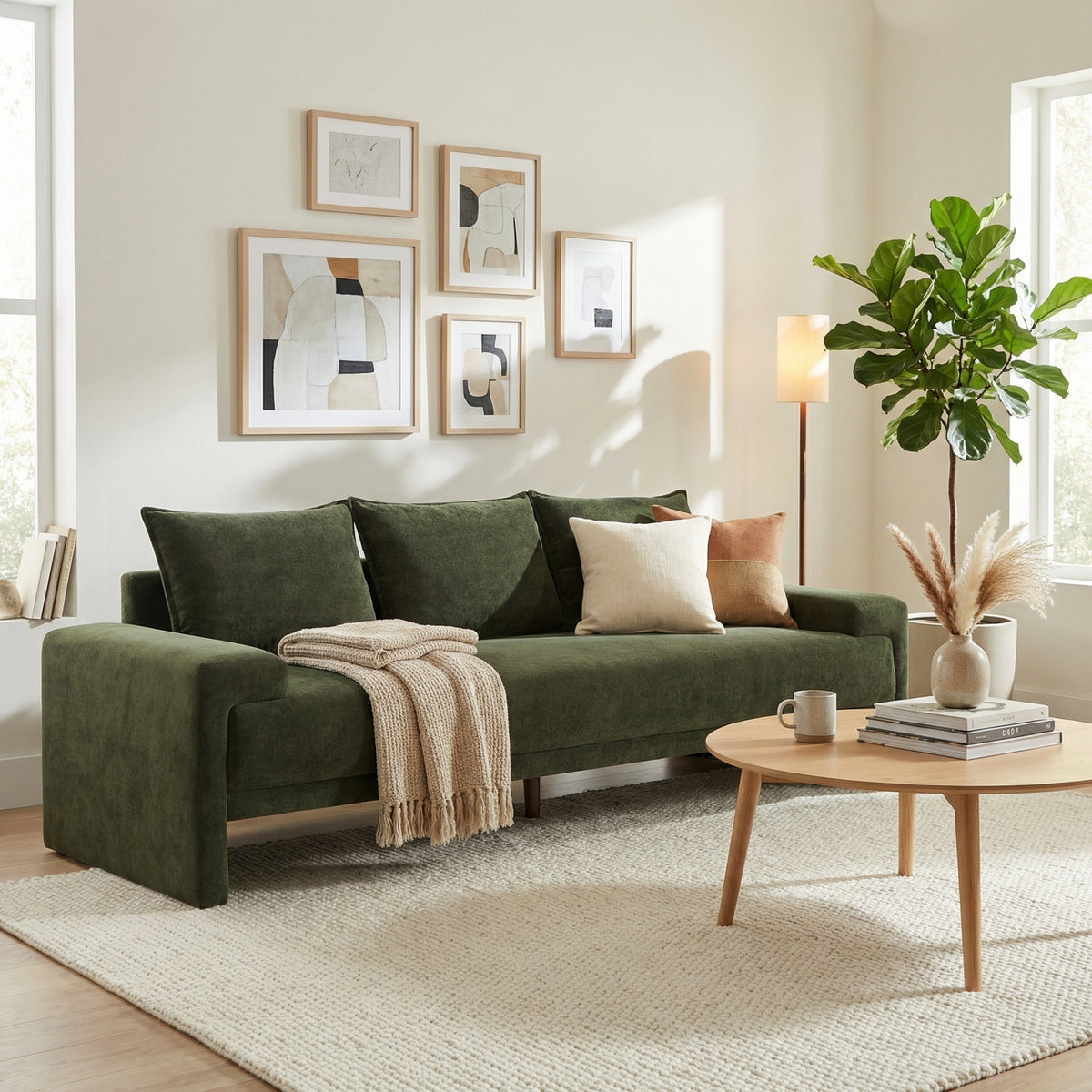 Green Velvet 3-Seat Couch, 84.5 in Wide
