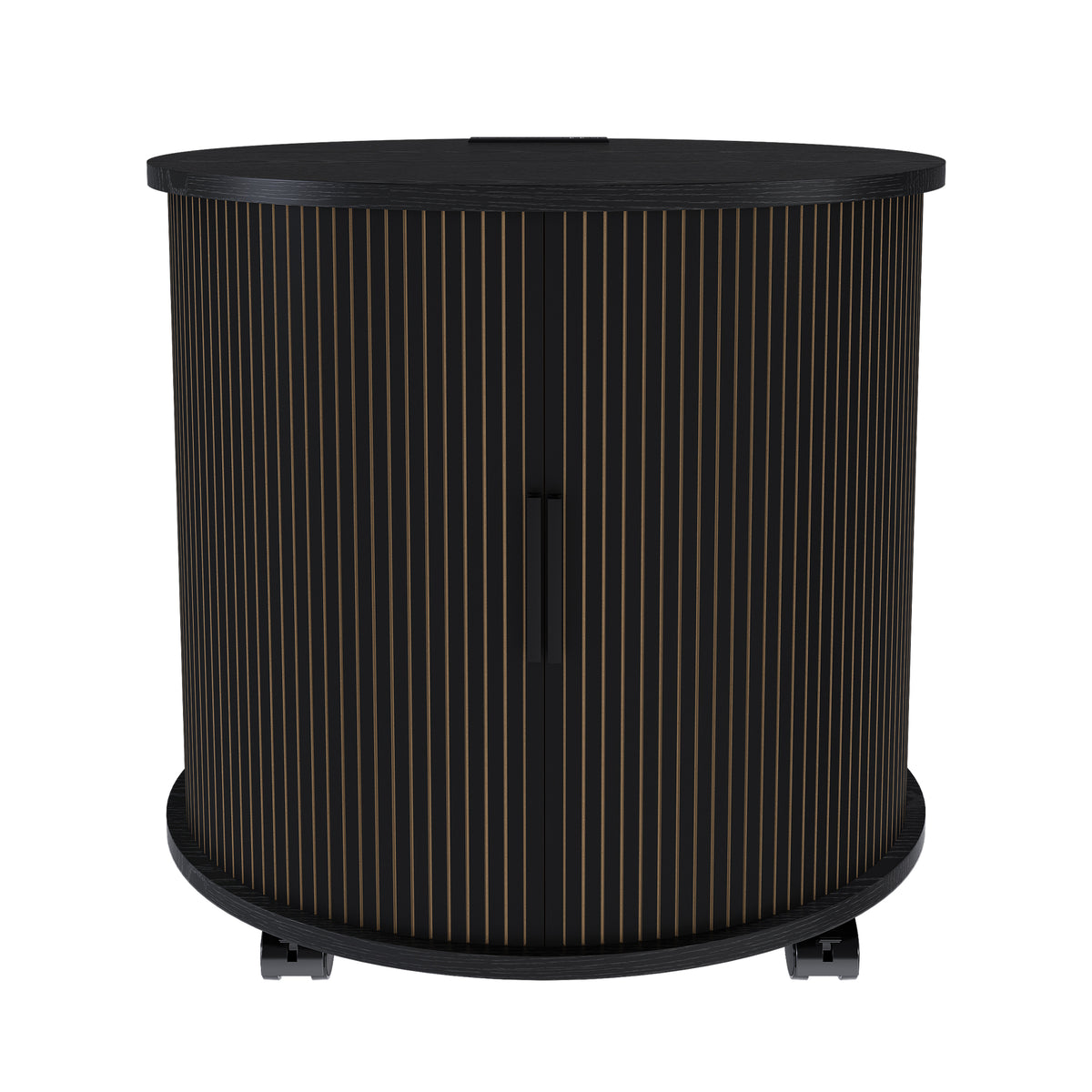 Round Cylinder Nightstand Set of 2 with USB Ports, Black