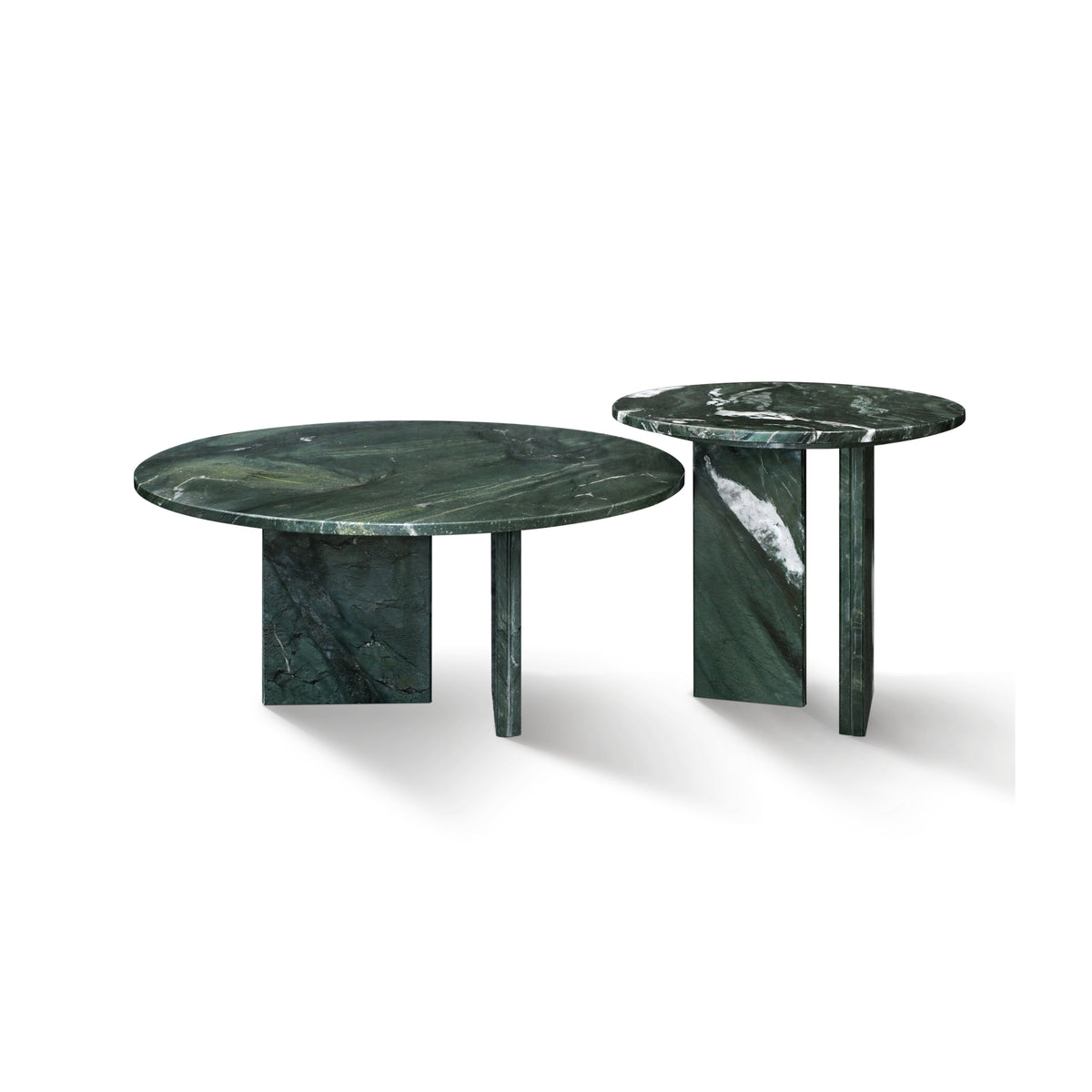 Green Natural Marble Round Coffee Table, Set of 2