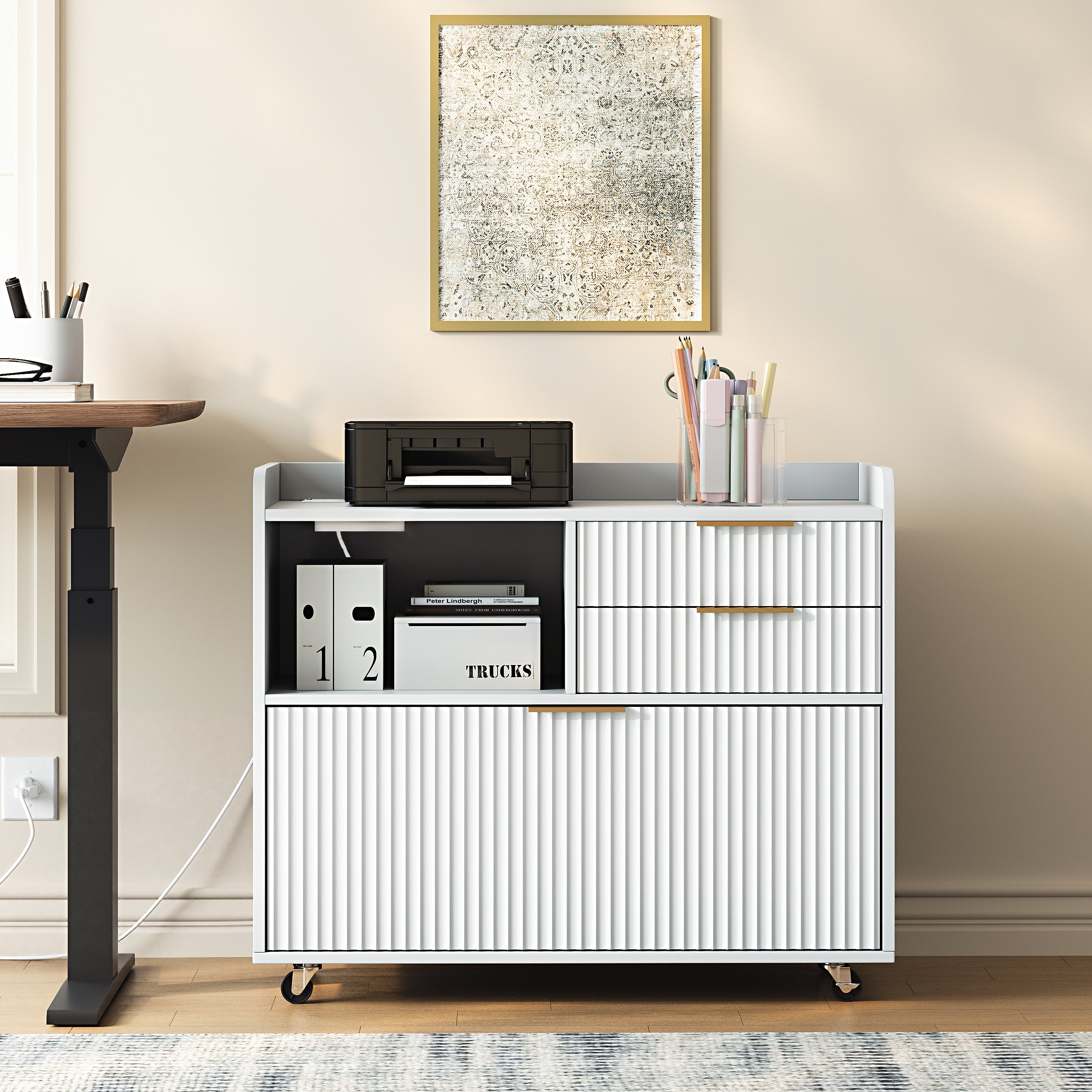 Fluted File Cabinet, 31.5 in, White