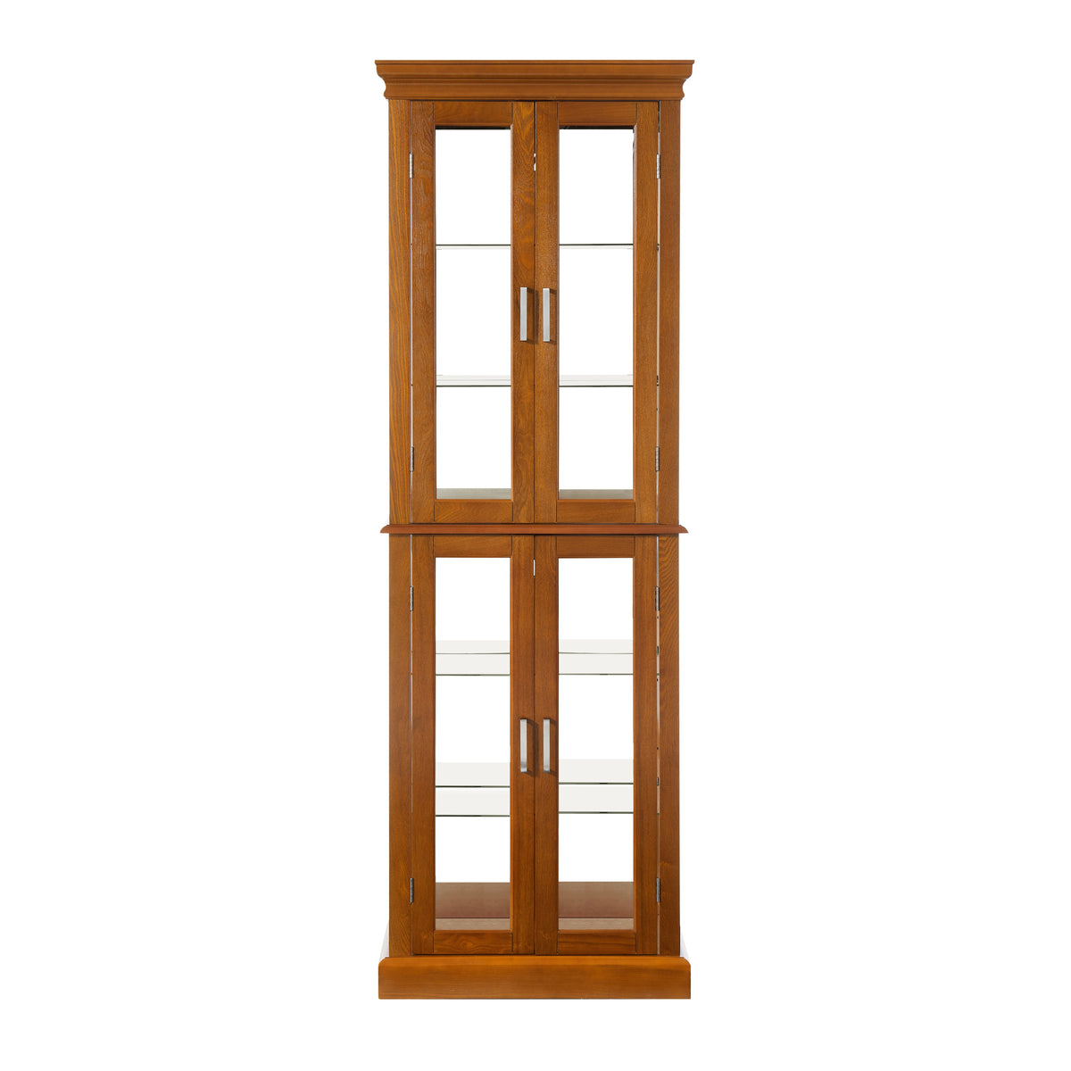 Oak Lighted Curio Display Cabinet, 6-Tier with 4 Glass Doors