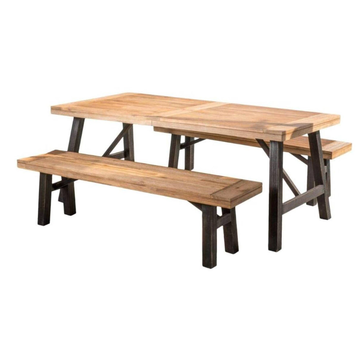 Natural Solid Wood 3-Piece Patio Dining Set