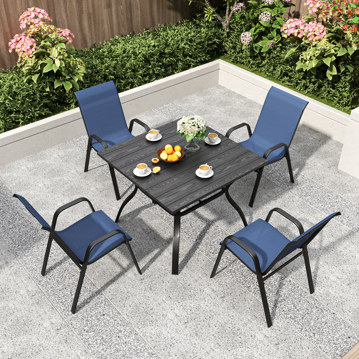 Metal 5-Piece Patio Dining Set for 4 with Umbrella Hole