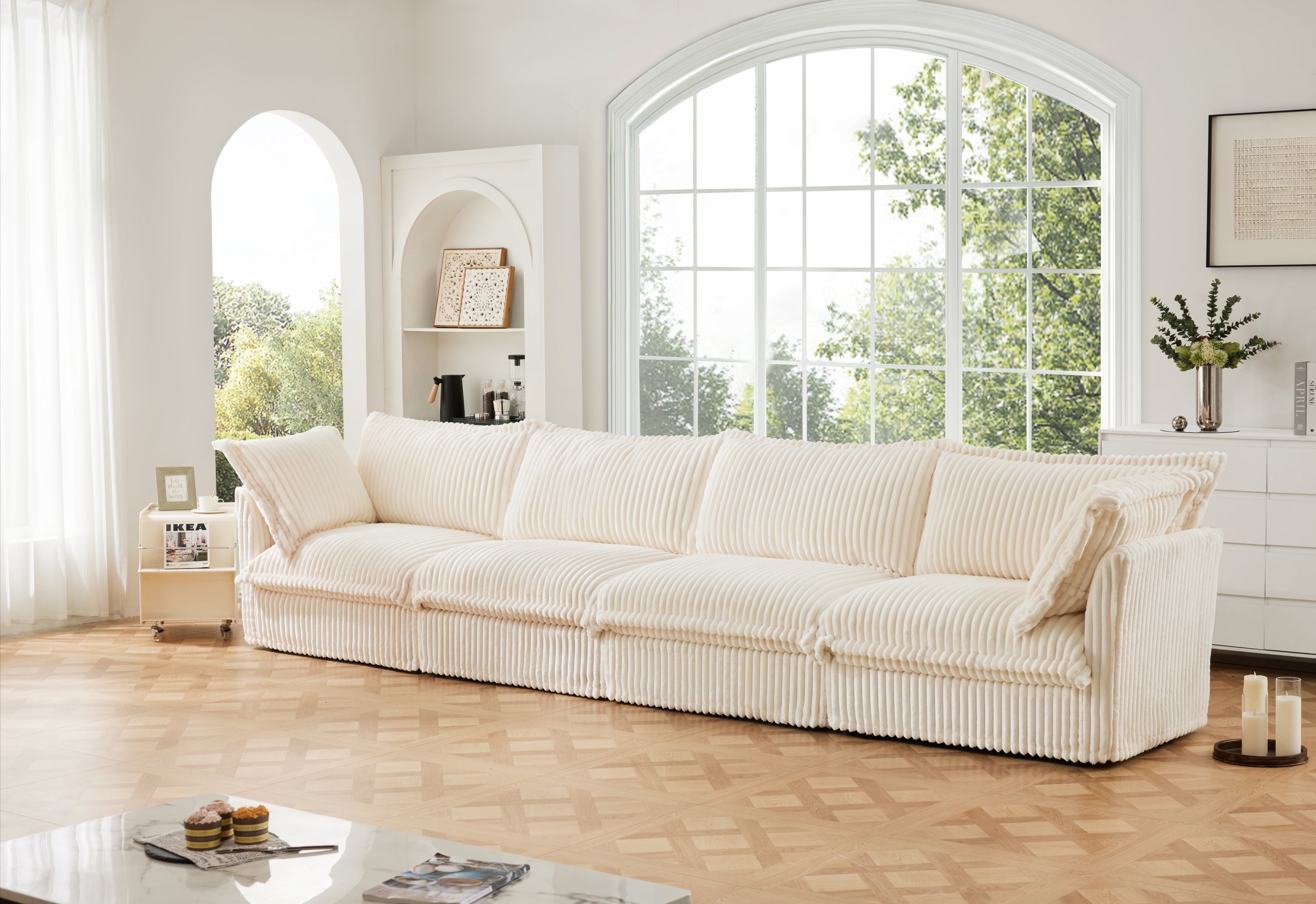 Fluffy 4-Seat Modular Sofa in Corduroy Cream #OttOnly_0 #Fabric_Corduroy Cream