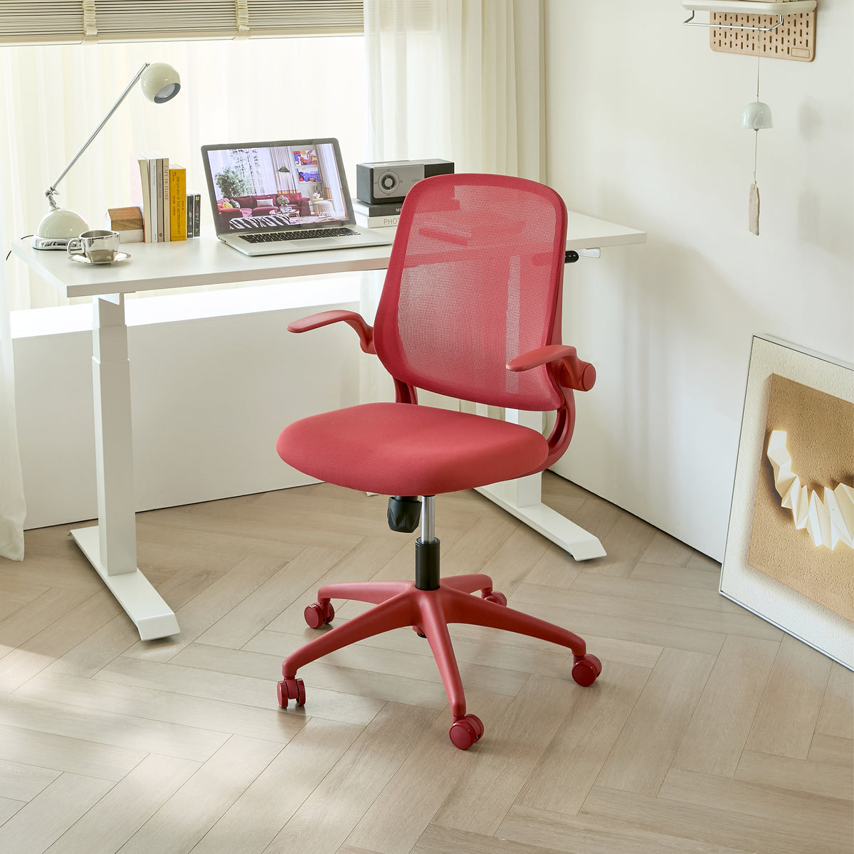 Red Mesh Office Chair, Height Adjustable