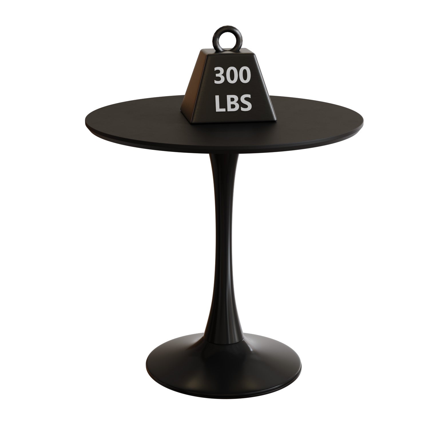 Feature graphic showing a 300 lb weight resting on the black tulip dining table
