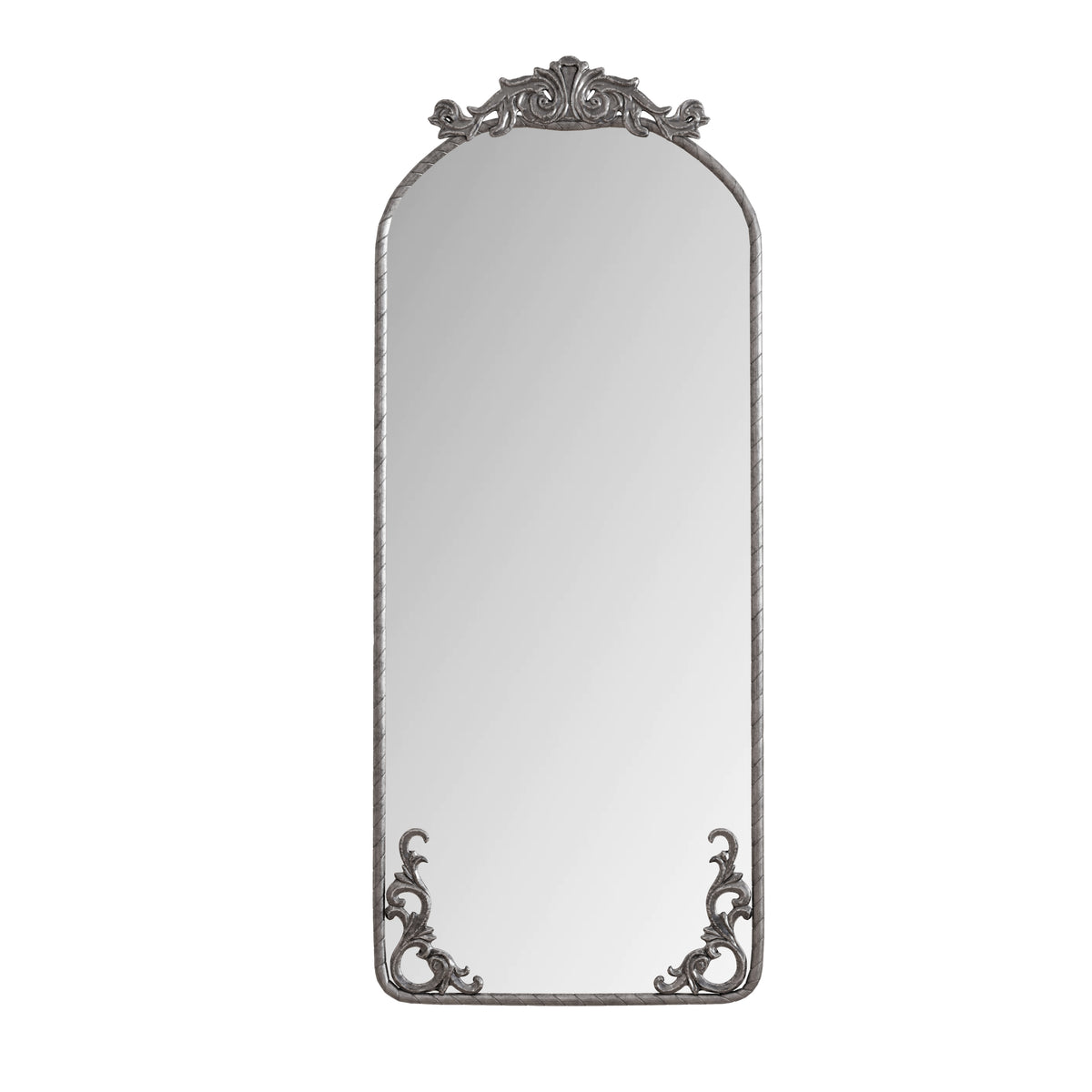 Arched Full Body Mirror, 58 x 24 in, Antique Silver Frame