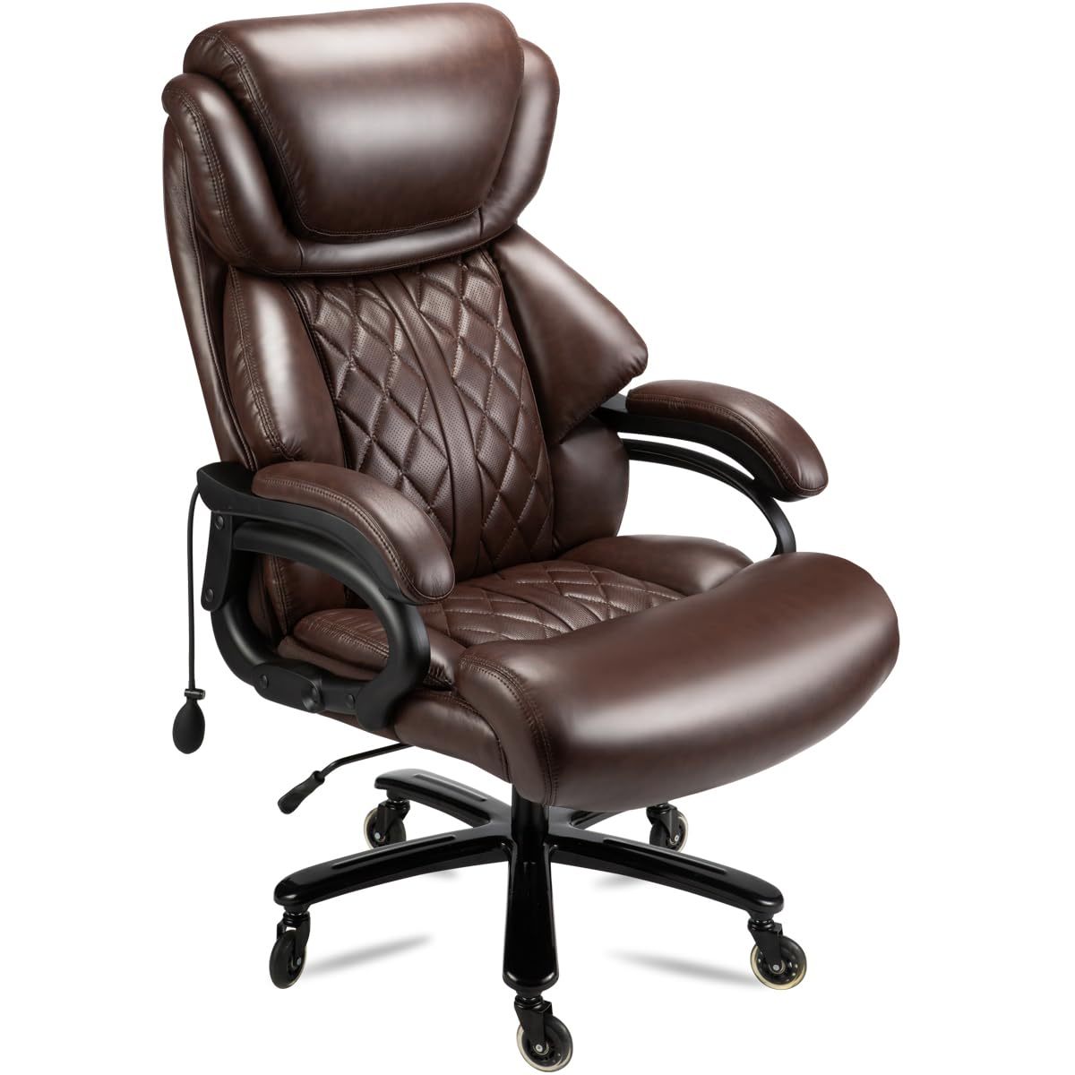 Brown Vegan Leather Office Chair, Height Adjustable, 500 lb, 30 in Tall