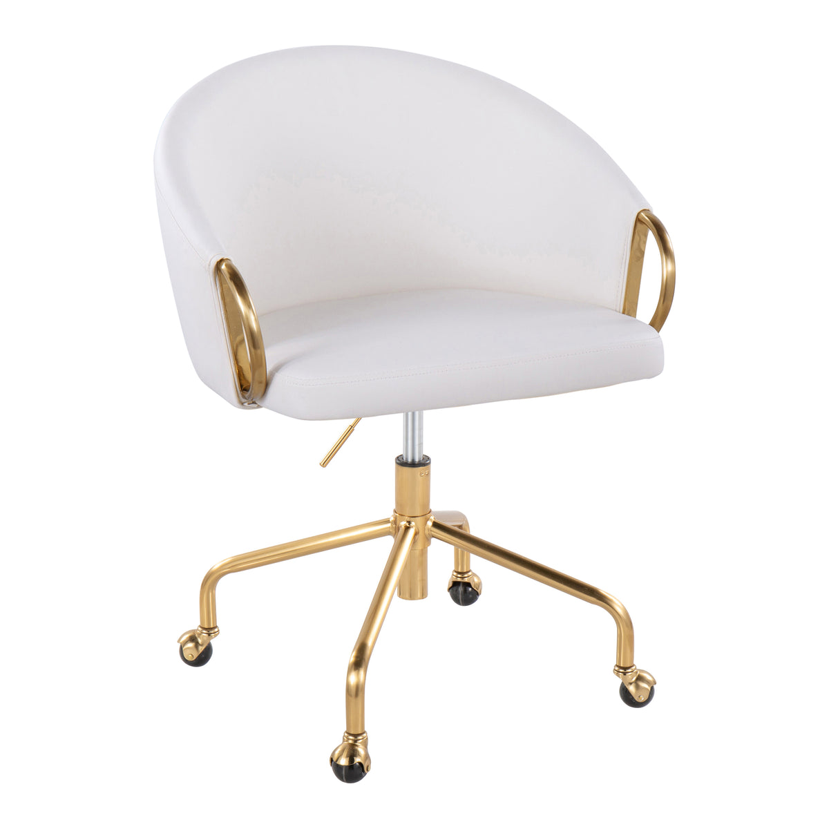 White Vegan Leather Office Chair with Gold Base, Swivel, 250 lb